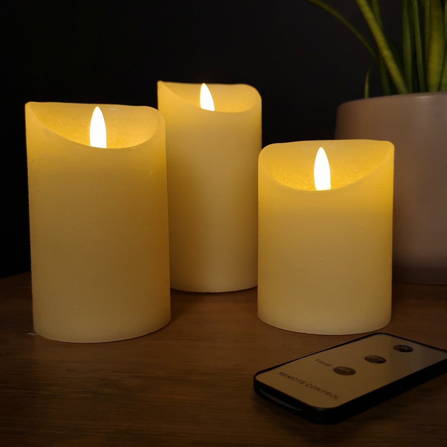 Set of 3 Flickabright Christmas Flickering Cream Candles Small, Medium, Large