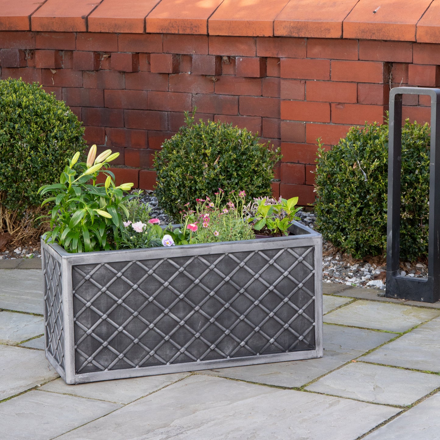 70cm Lazio Grey Plastic Pewter Effect Garden Patio Plant Pot Planter