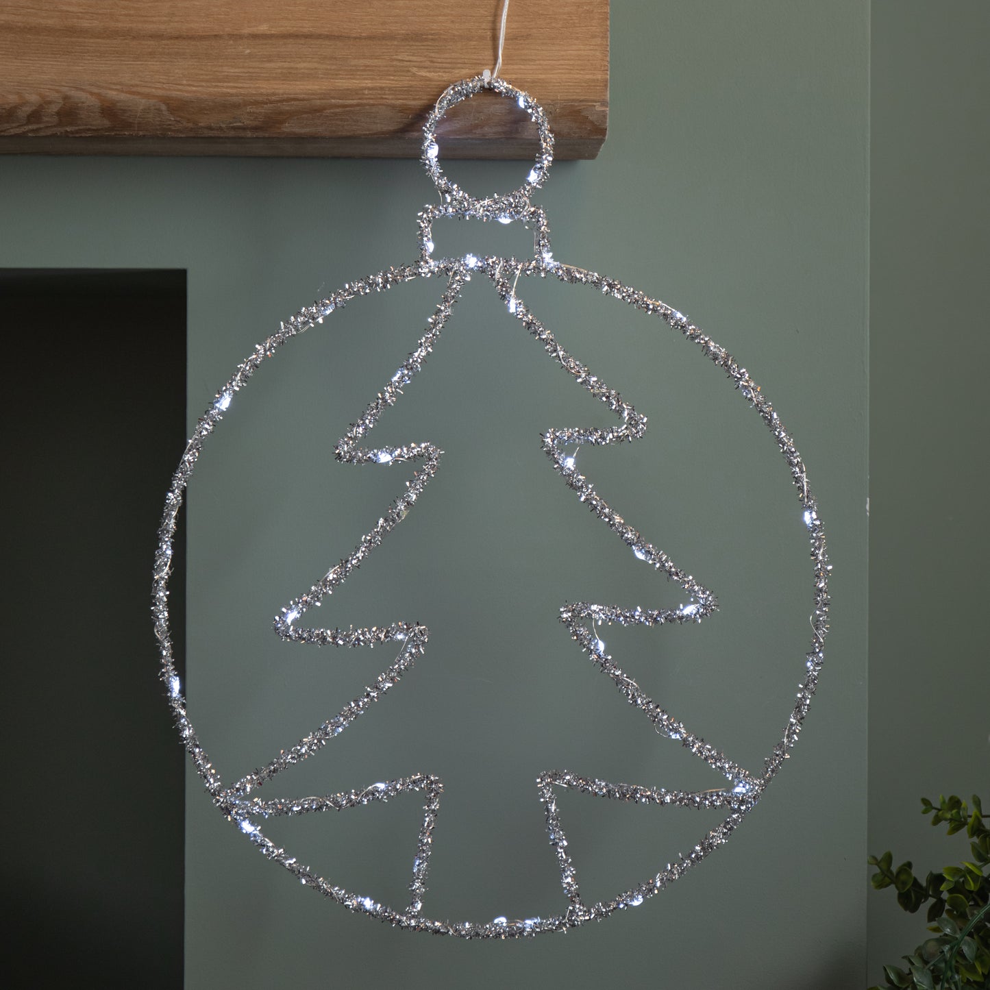 49cm Battery Powered Light up Silver Christmas Tree Ball with Twinkling LEDs