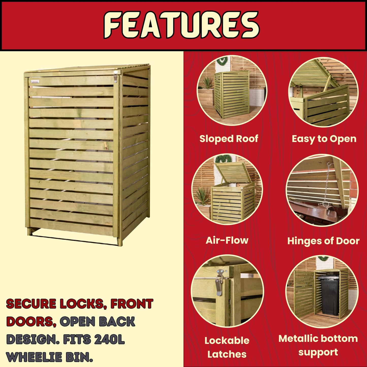 Factory Seconds 68cm x 1.2m Wooden Outdoor Garden Single Wheelie Bin Store Storage