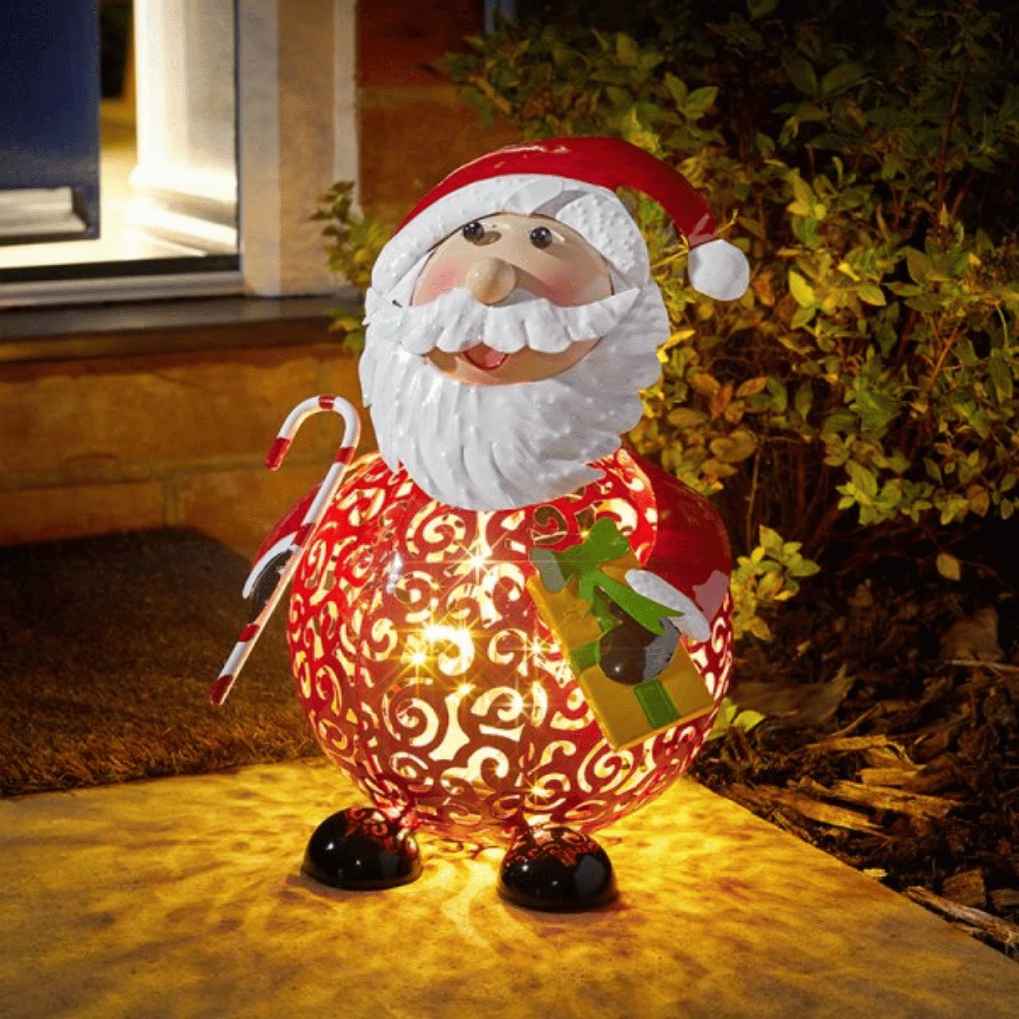 30cm Battery Operated Filigree Christmas Santa Folk Light Decoration with LEDs