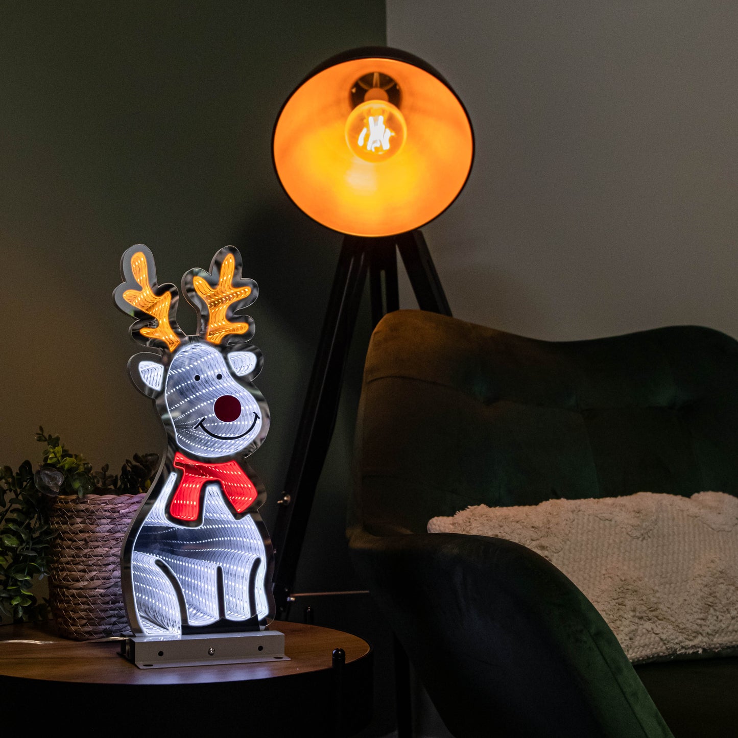 40cm Infinity Standing Christmas Reindeer with Metal Base, White and Red LEDs