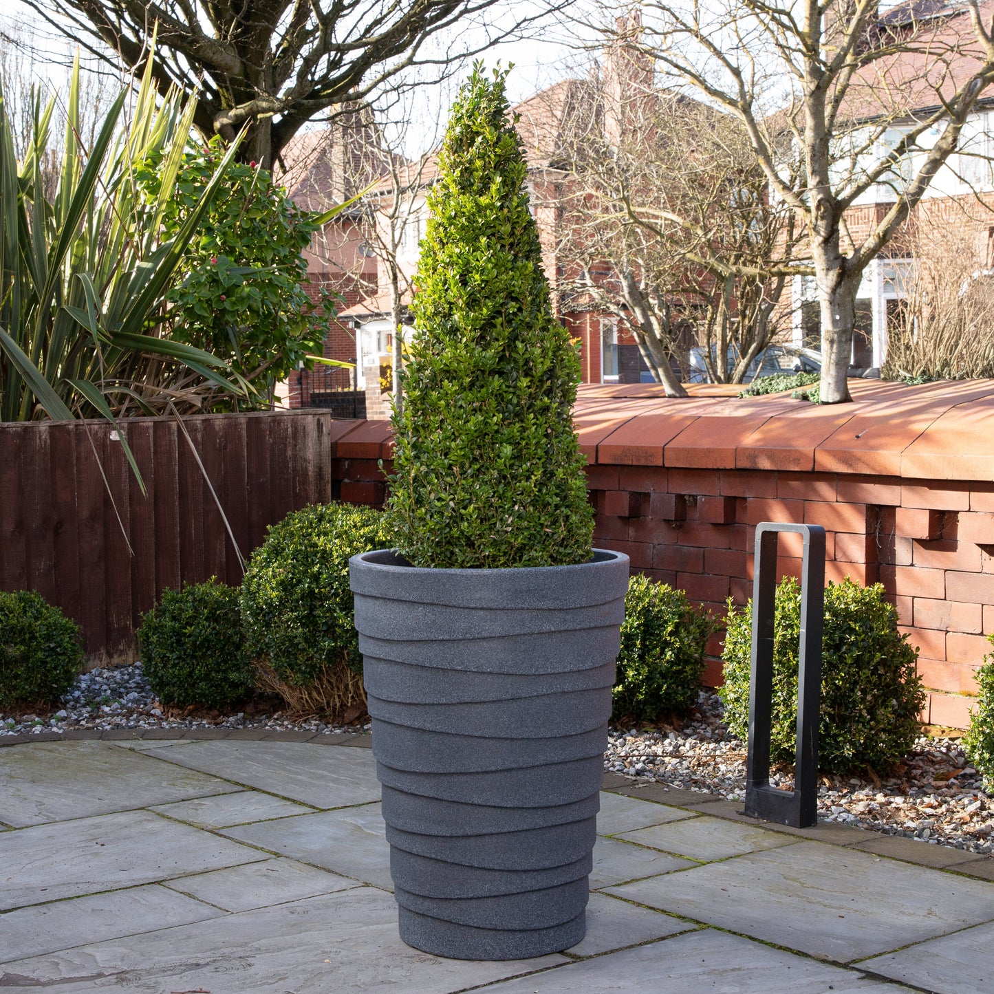 66cm Tall Round Trojan Garden Plant Pot Planter in Grey