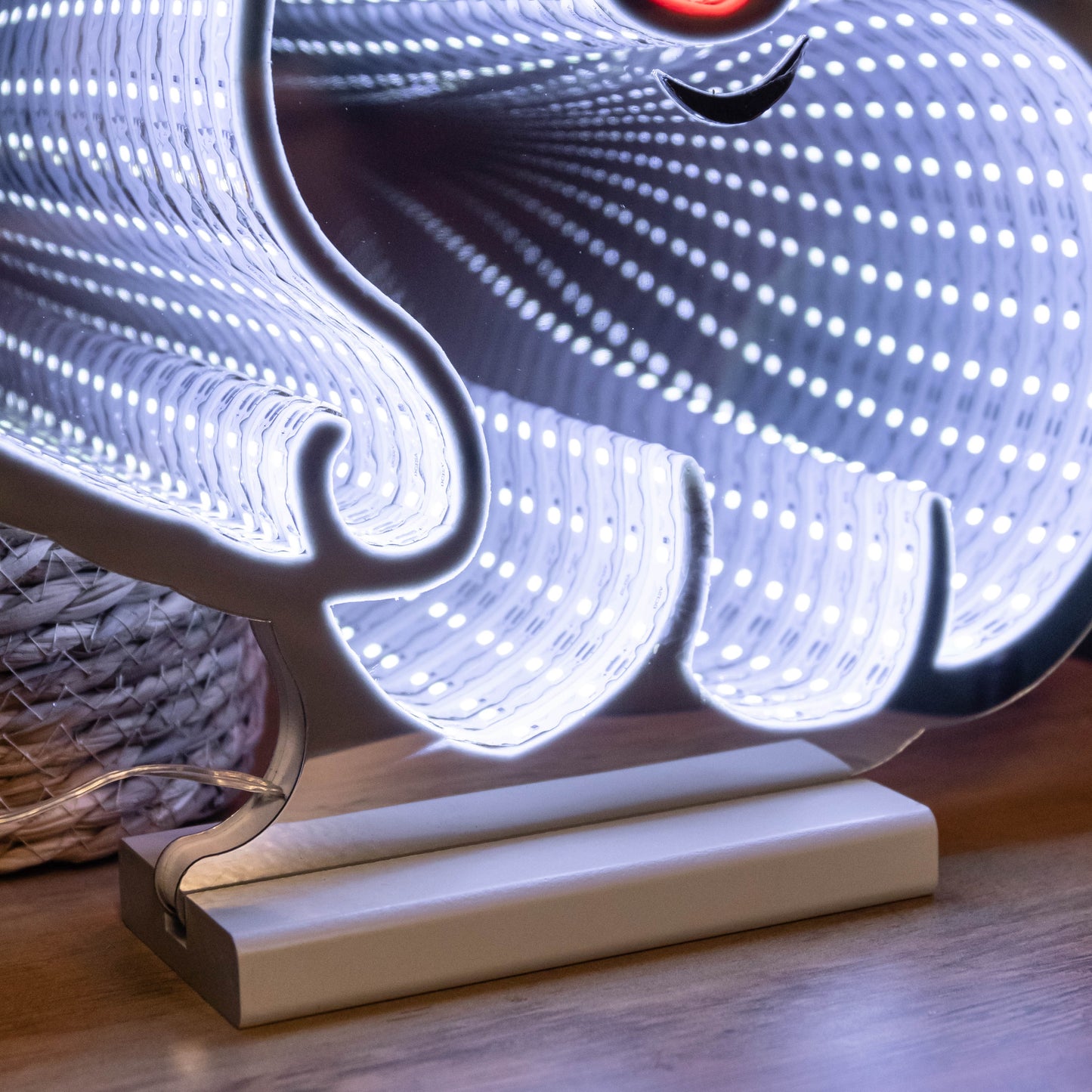 40cm Infinity Santa's Head Christmas Decoration on Wooden Base with Red & White LEDs 