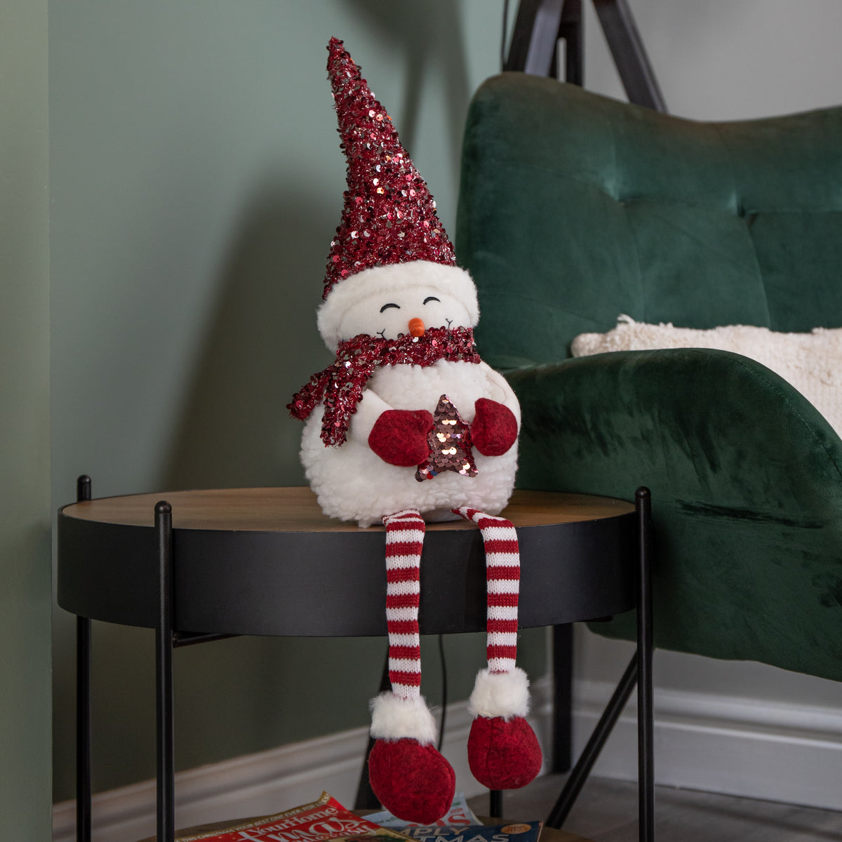 37cm Sitting Soft Fabric Snow Girl Christmas Decoration with Dangly Legs