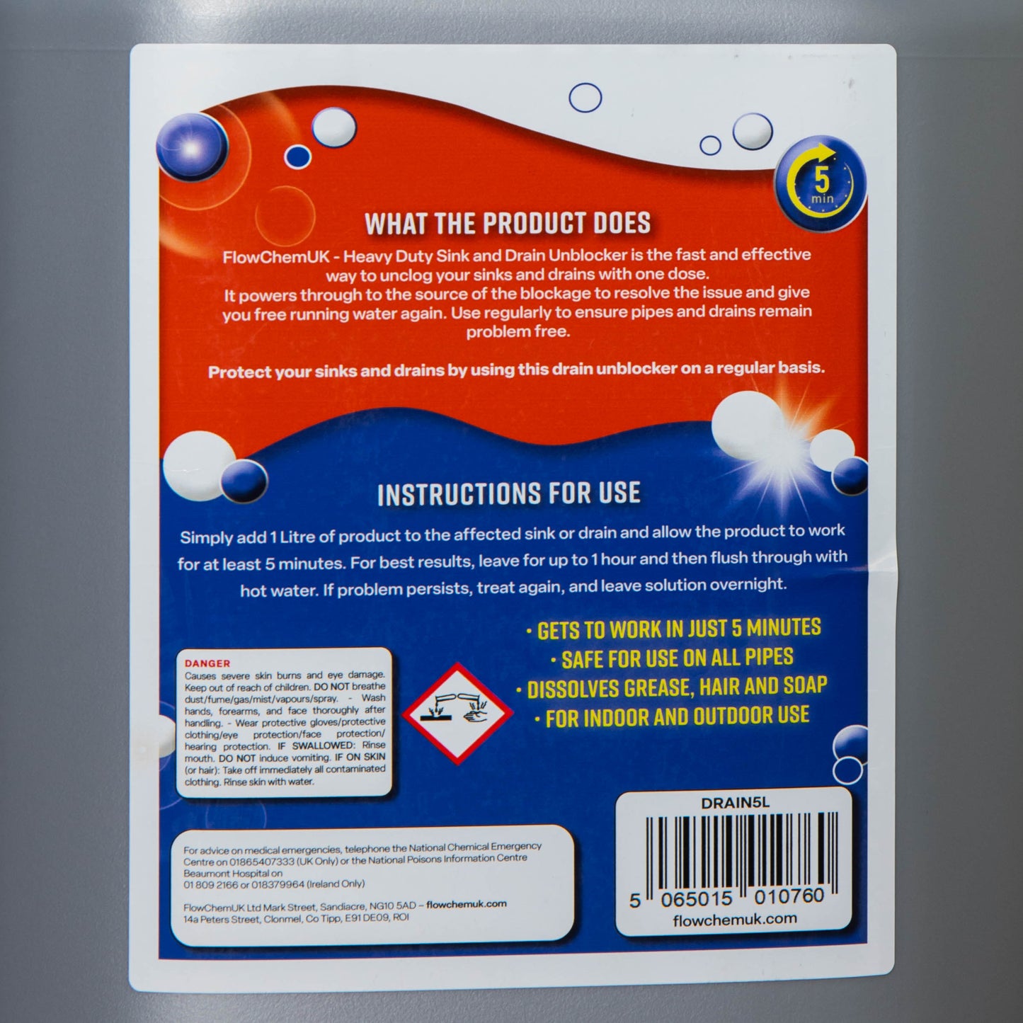 5 Litre Heavy Duty Sink and Drain Unblocker