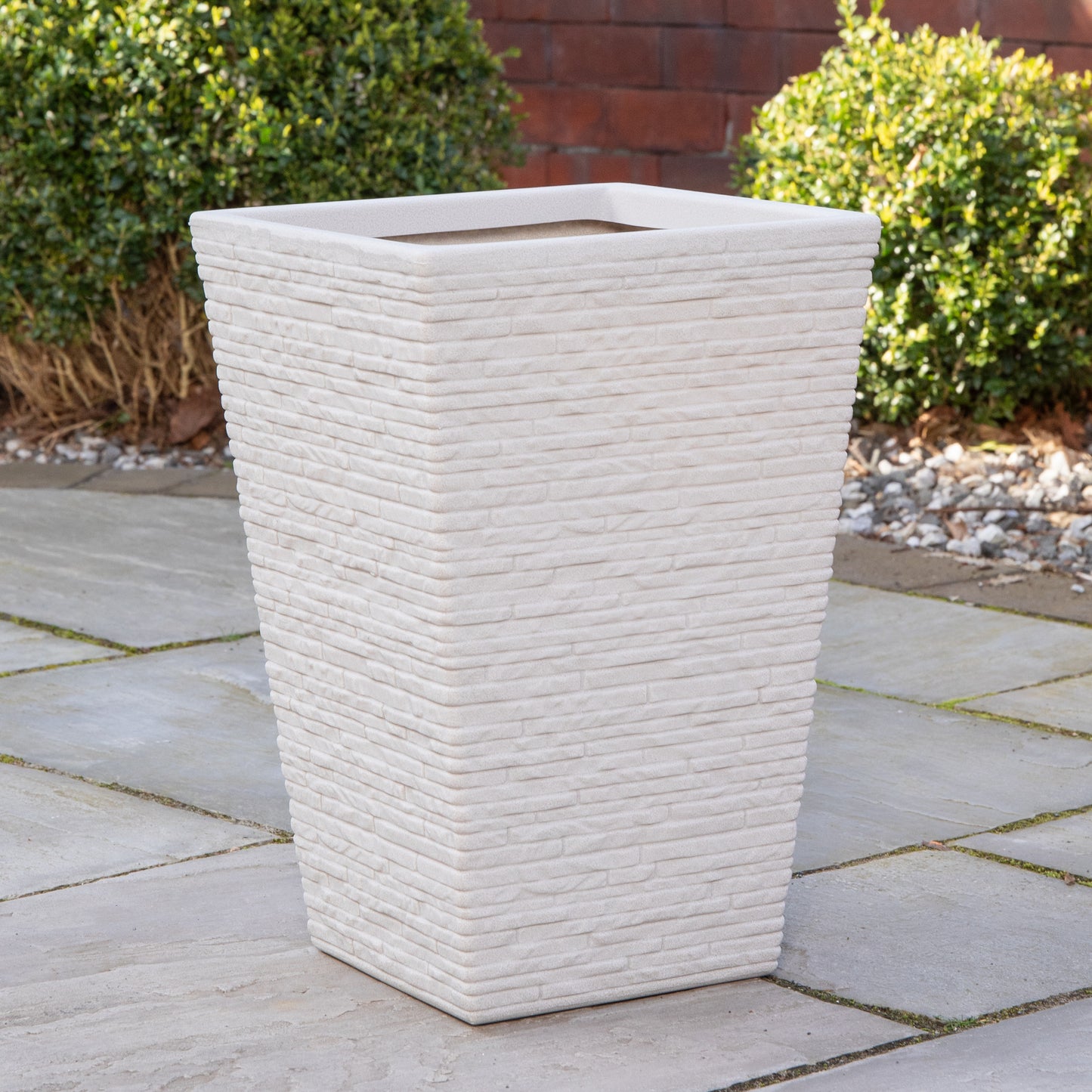 45cm Tall Plastic Slate Effect Garden Patio Planter in Stone