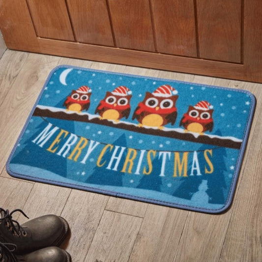 60cm x 40cm Festive Owls Fabric Christmas Doormat