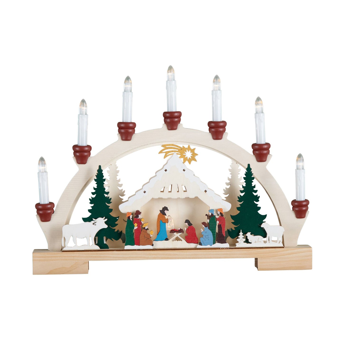 33cm Battery Operated Wooden Christmas Candle Bridge with Nativity Scene and LEDs
