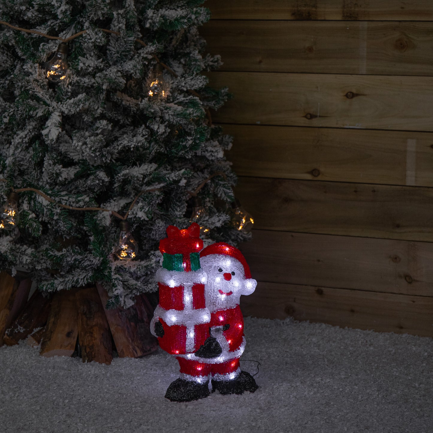 41cm Light up Acrylic Christmas Santa with 3 Gifts and 40 White LEDs