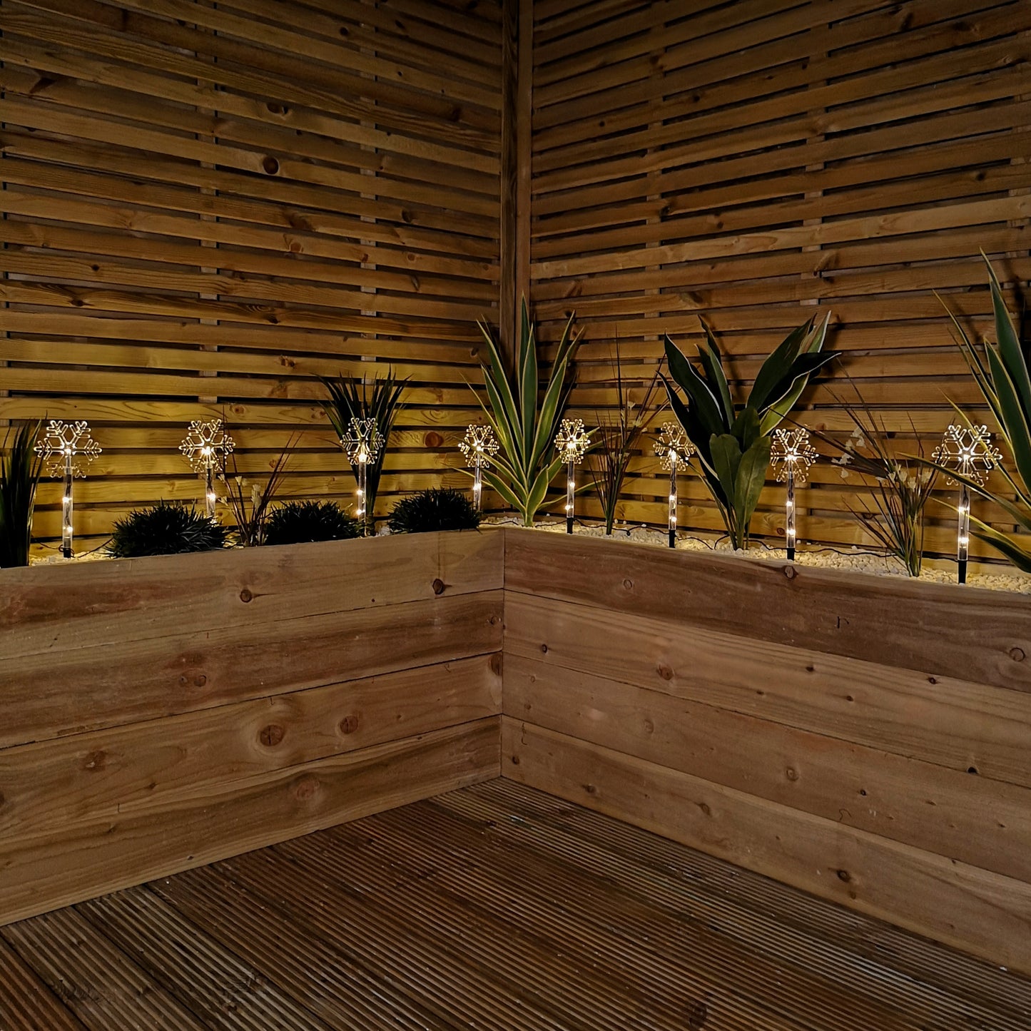 Battery Operated Set of 8 Light up Christmas Snowflake Garden Stakes with LEDs