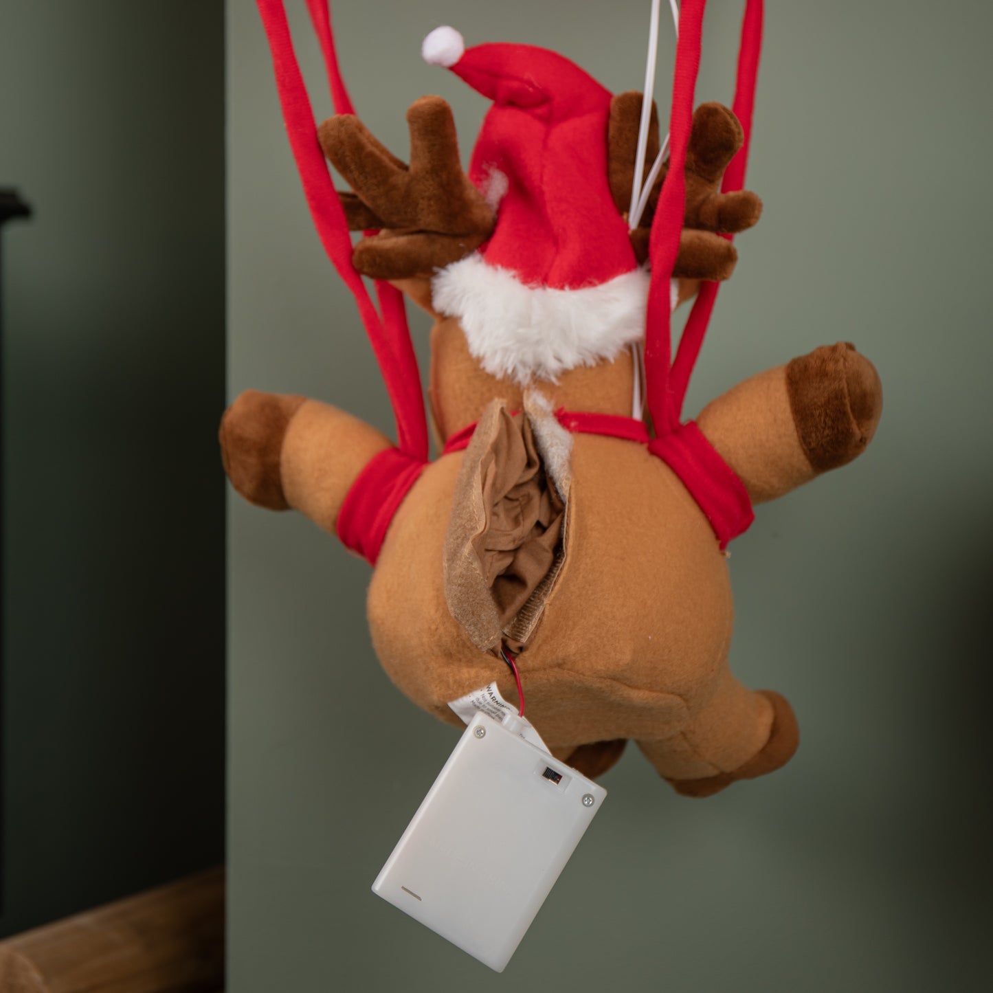 45cm Battery Operated Musical Parachuting Reindeer with Leg Kicking Motion