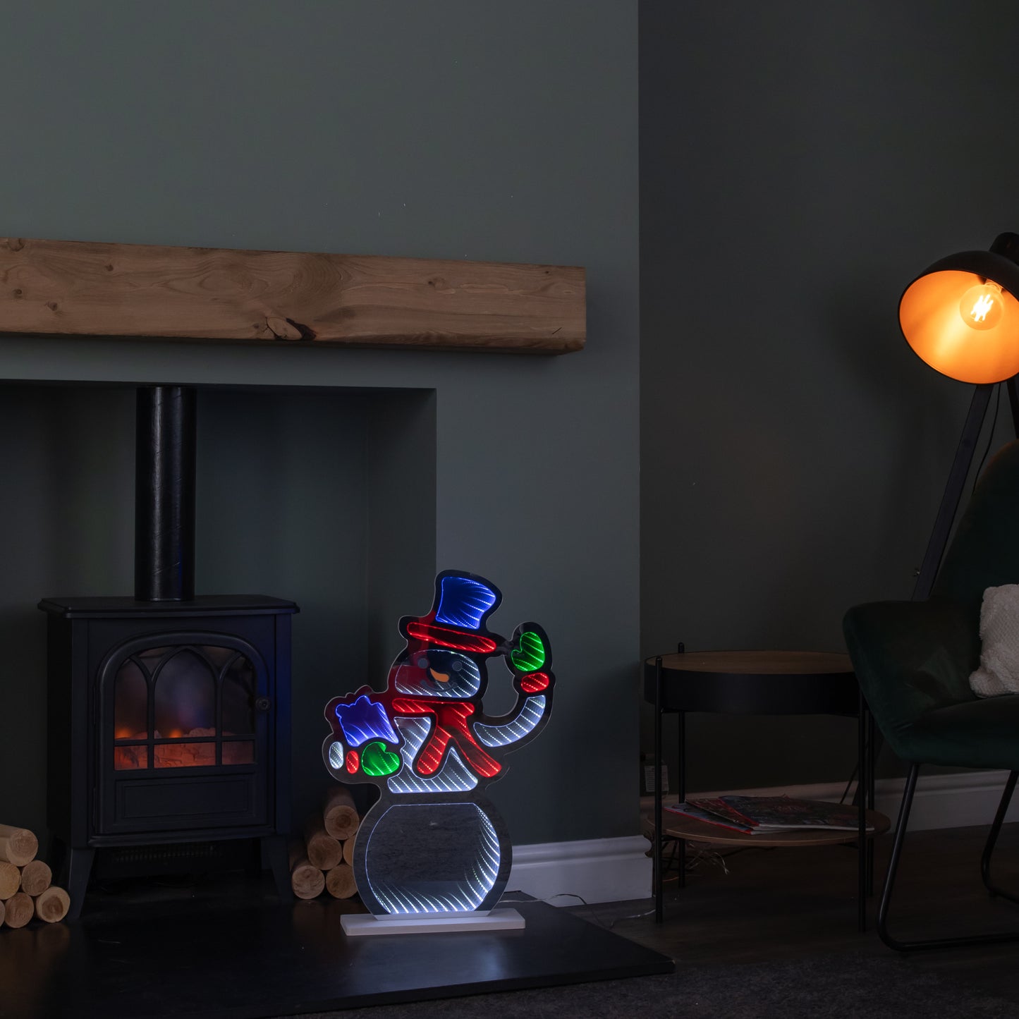 60cm Light up Christmas Snowman Infinity Light with Multi-Coloured LEDs