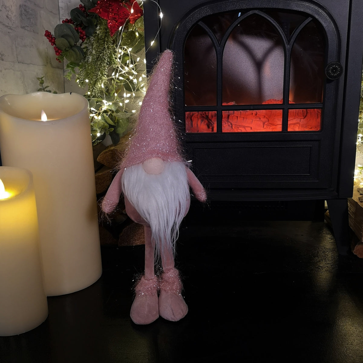 42cm Christmas Standing Gonk Decoration with Pink Tinsel Hat