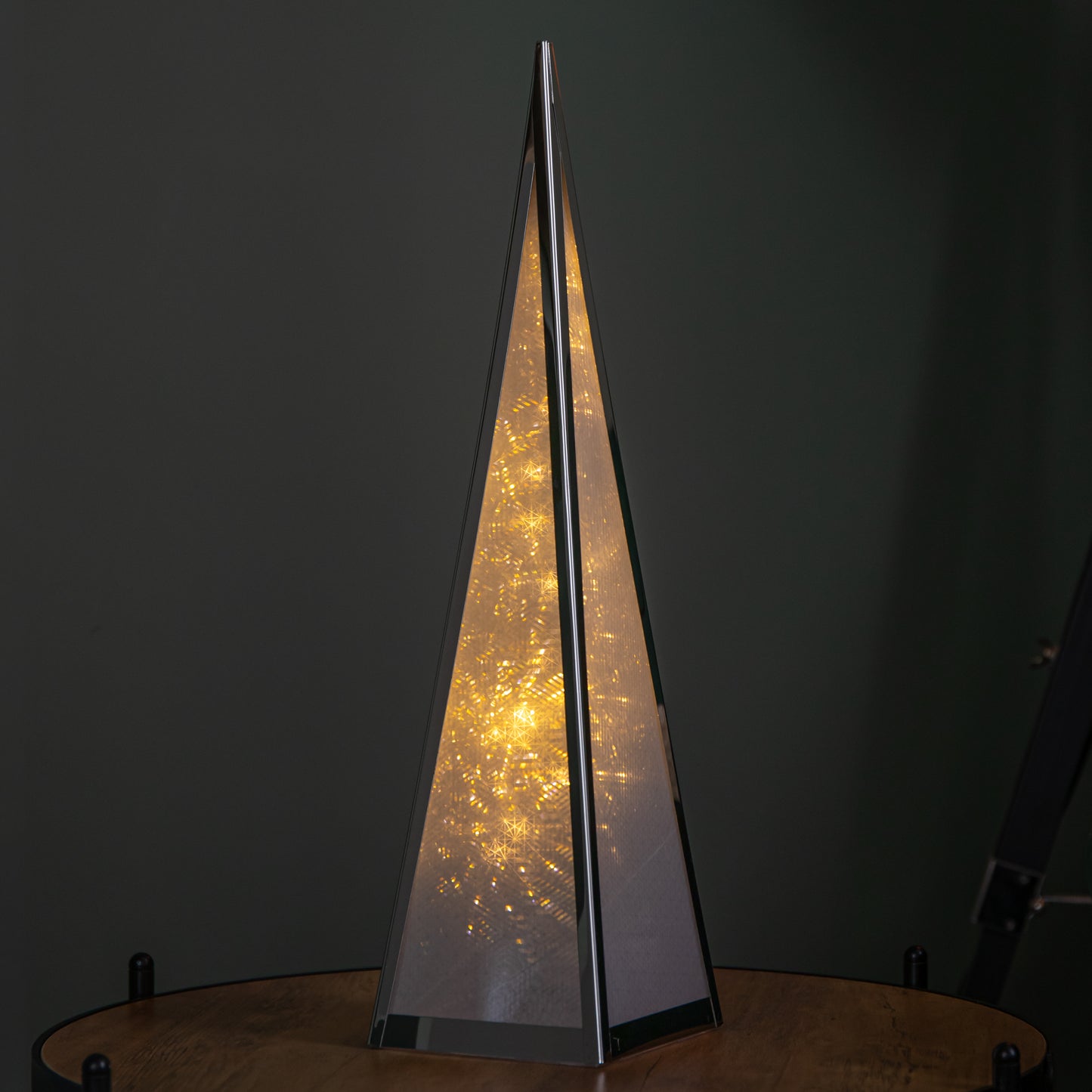 45cm Light up Holographic Christmas Pyramid Decoration with Warm White LEDs