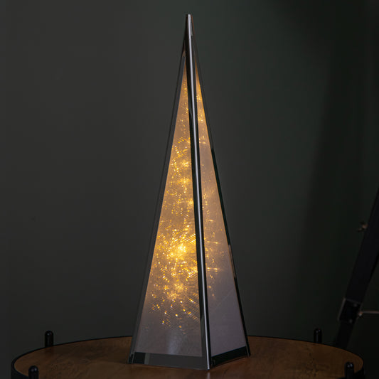 45cm Light up Holographic Christmas Pyramid Decoration with Warm White LEDs
