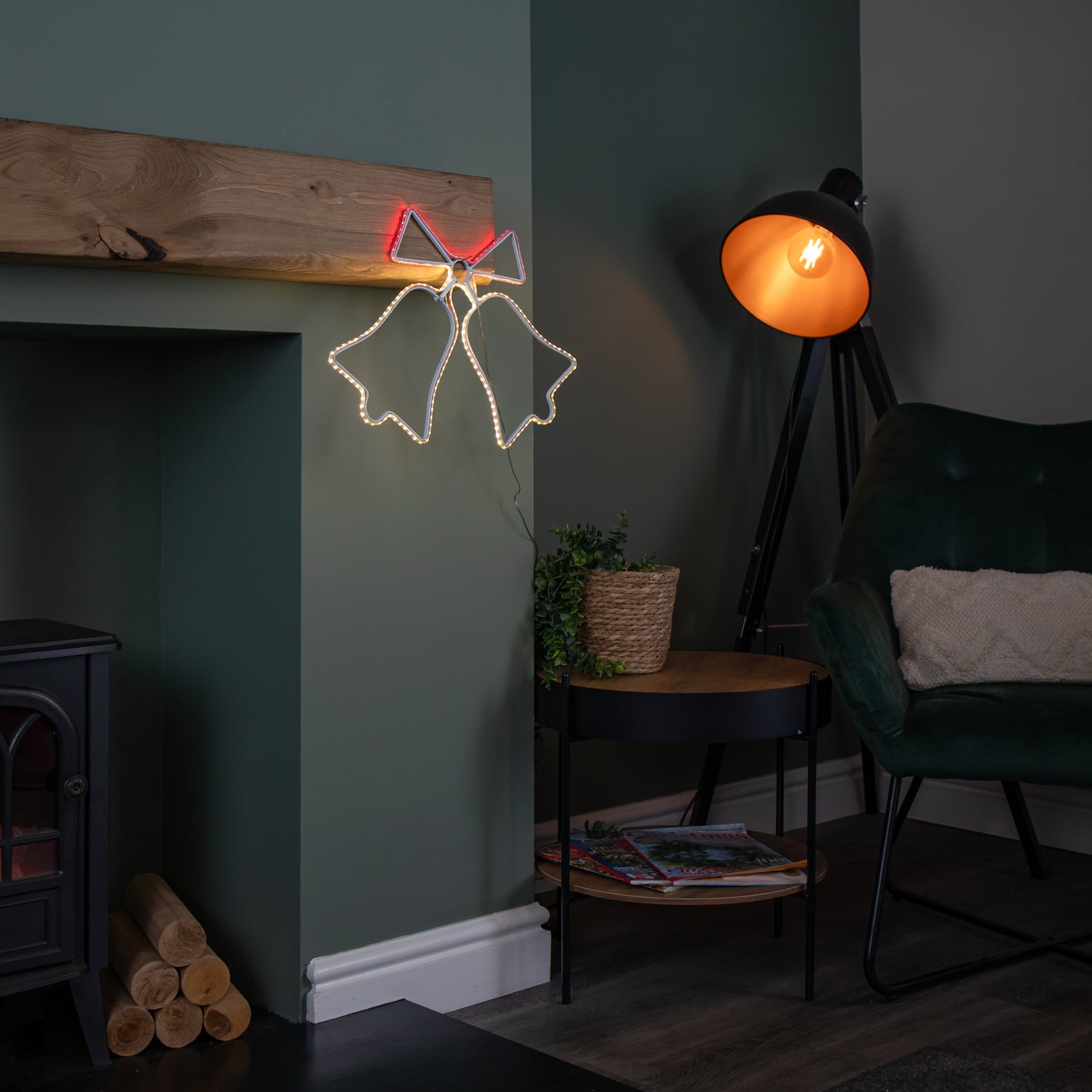 43cm x 32cm Light up Hanging Christmas Double Bell Silhouette with 196 LEDs