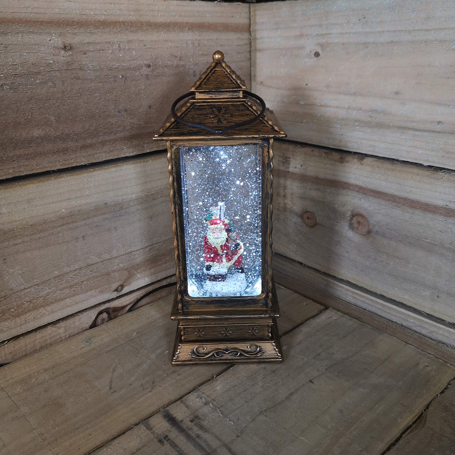 27cm Premier Christmas Water Spinners Antique Effect Lantern with Santa Scene  Dual Powered