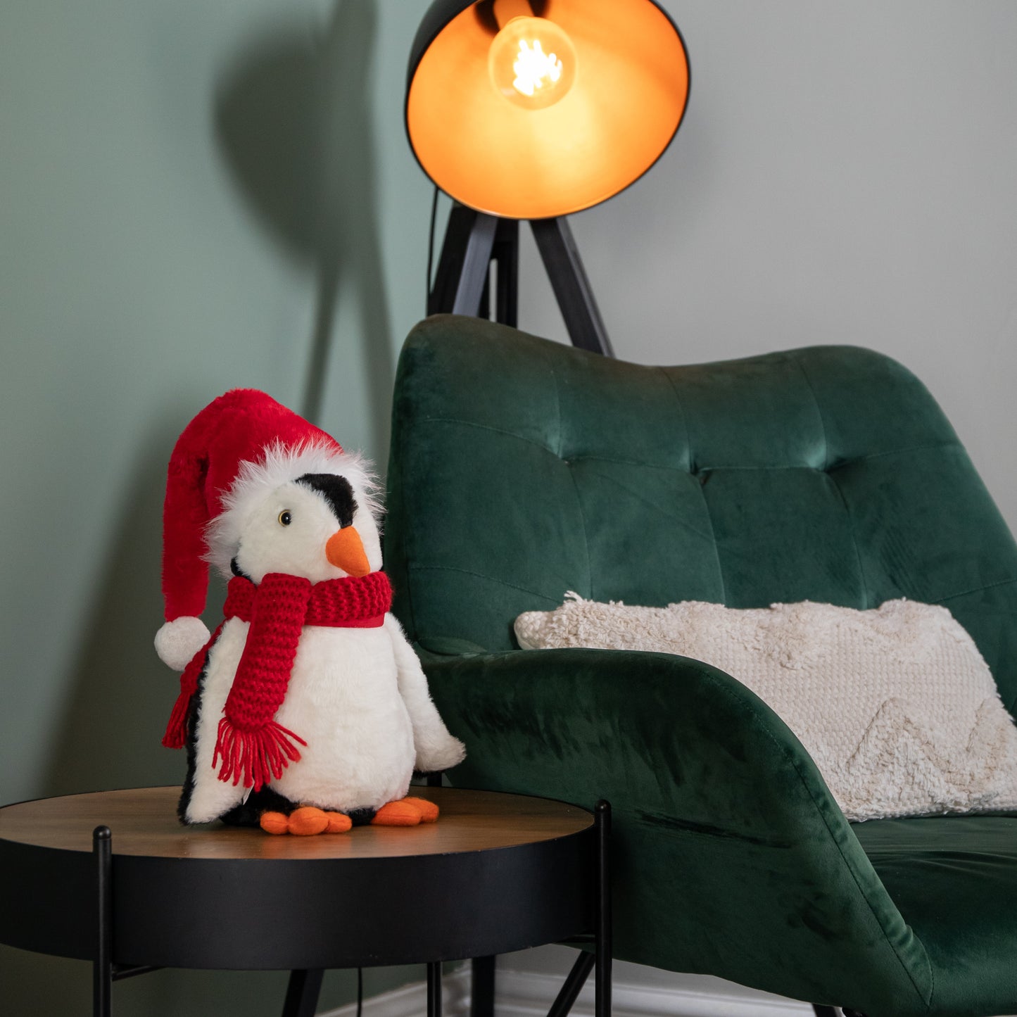 22cm Soft Cuddly Puppa Penguin Christmas Decoration with Santa Hat