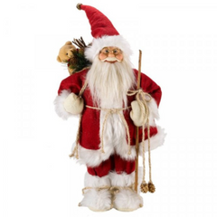 45cm Battery Operated Red Standing Light up Santa Claus with Brown Woven Sack 