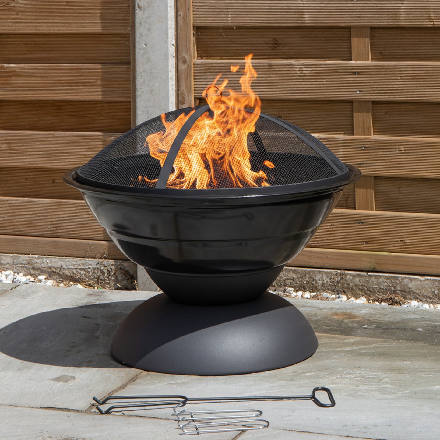 52cm Black Steel Outdoor Lustre Enamelled Firepit with Fire Poker