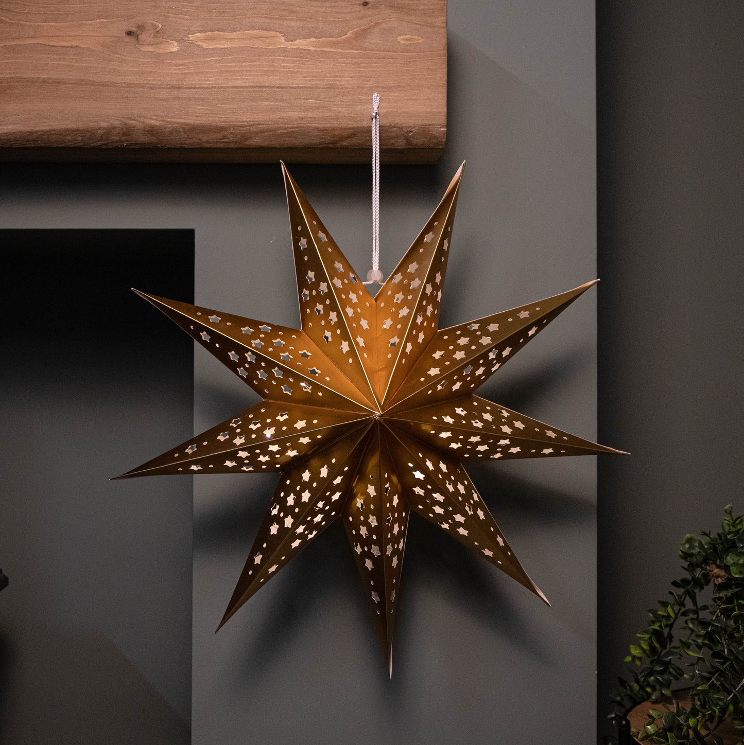 50cm Battery Powered Light up Gold Origami Hanging Christmas Star with LEDs