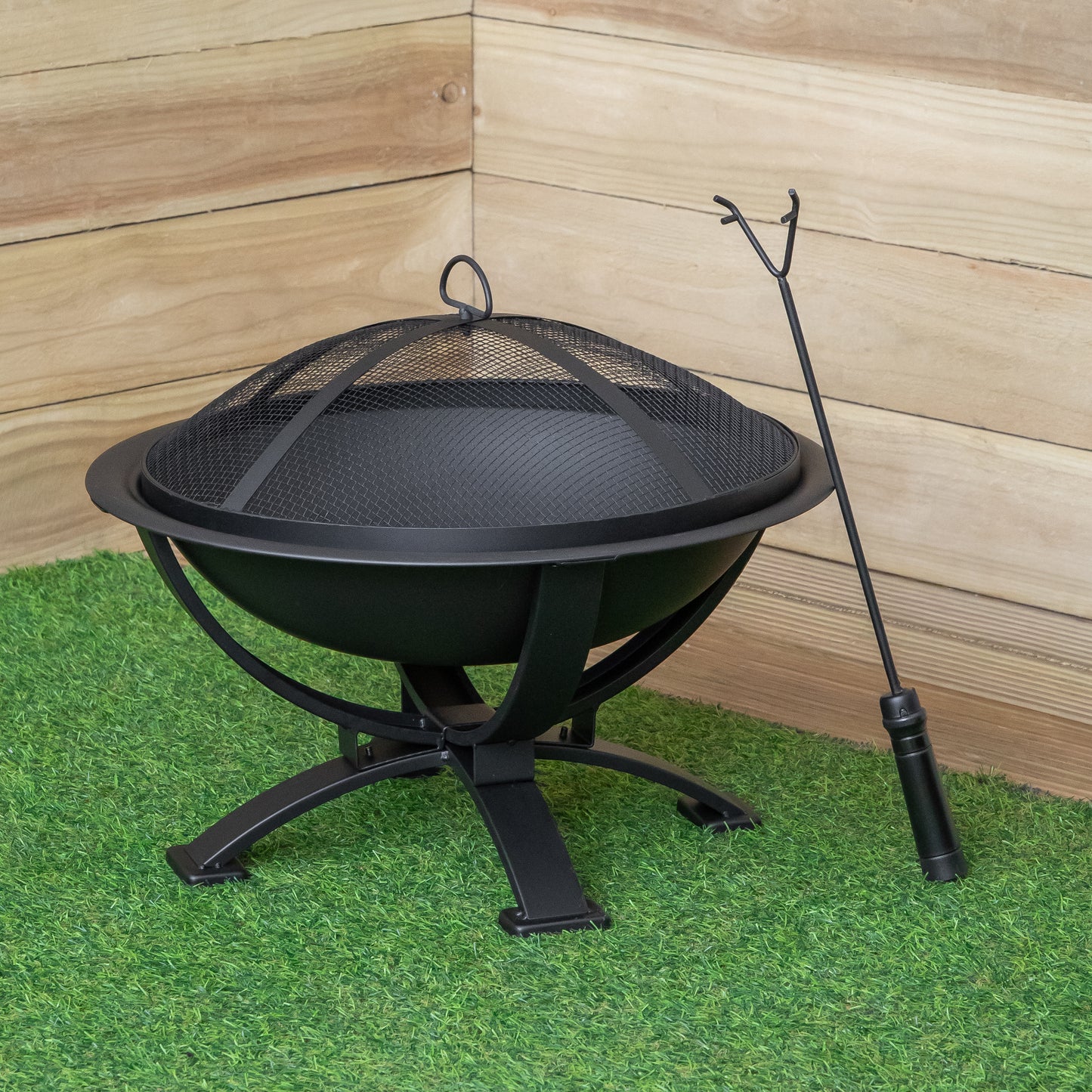 43cm Black Steel Outdoor Garden El Clasico Firepit with Fire Poker