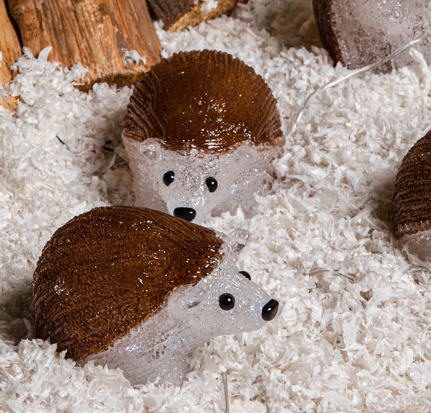 Factory Seconds: Set of 5 Battery Operated Brown Acrylic Christmas Hedgehogs with Cool White LEDs