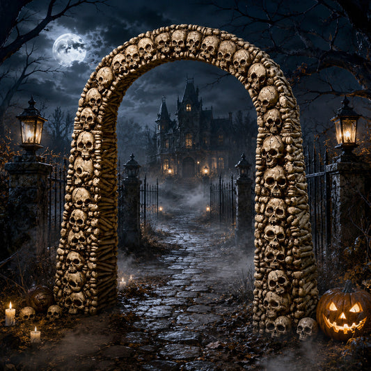 Home Accents 7.5ft Tall Skull and Bones Halloween Entrance Archway Decoration