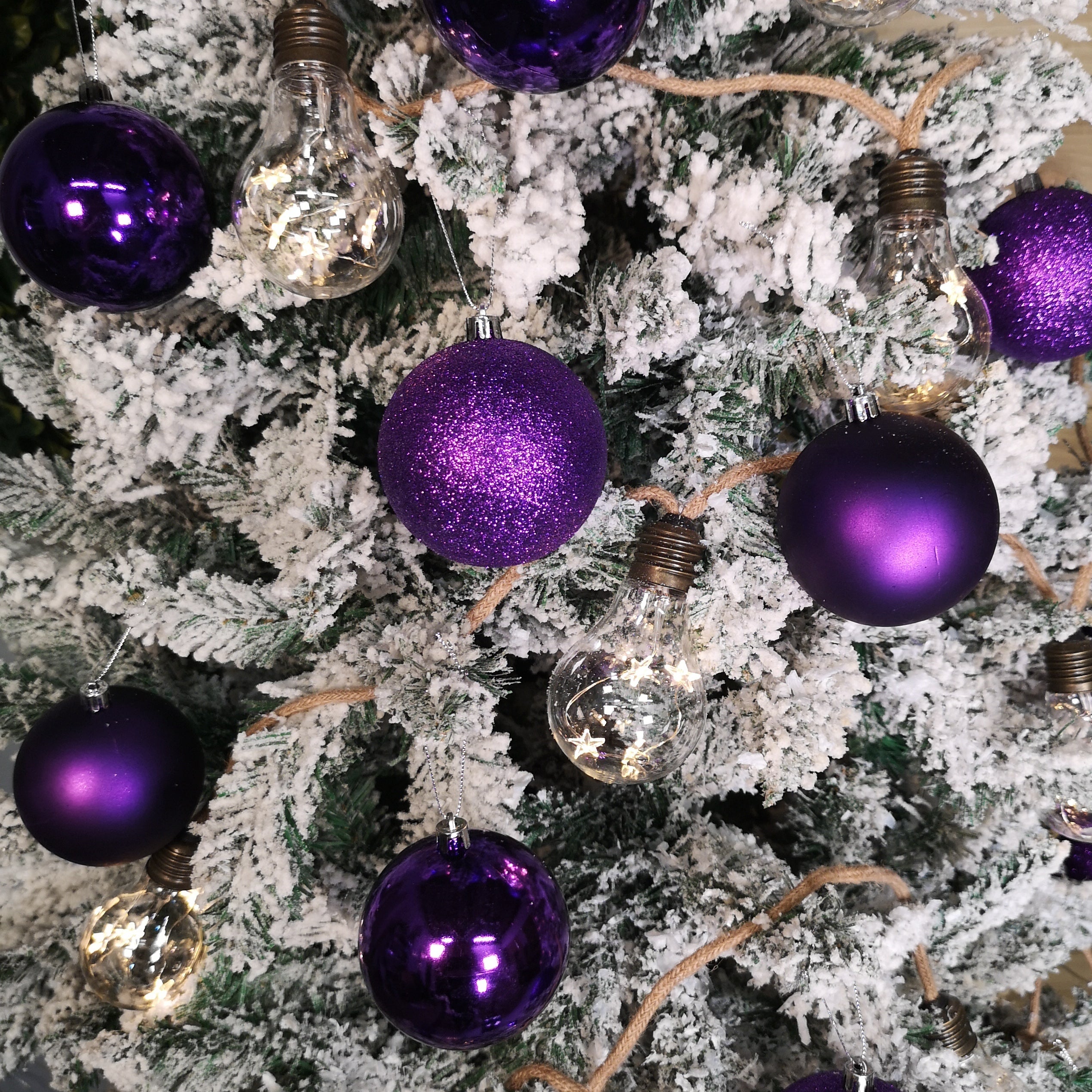 Box of 24 8cm Assorted Deep Purple Shiny, Matte and Glitter Design Shatterproof Christmas Bauble Decoration