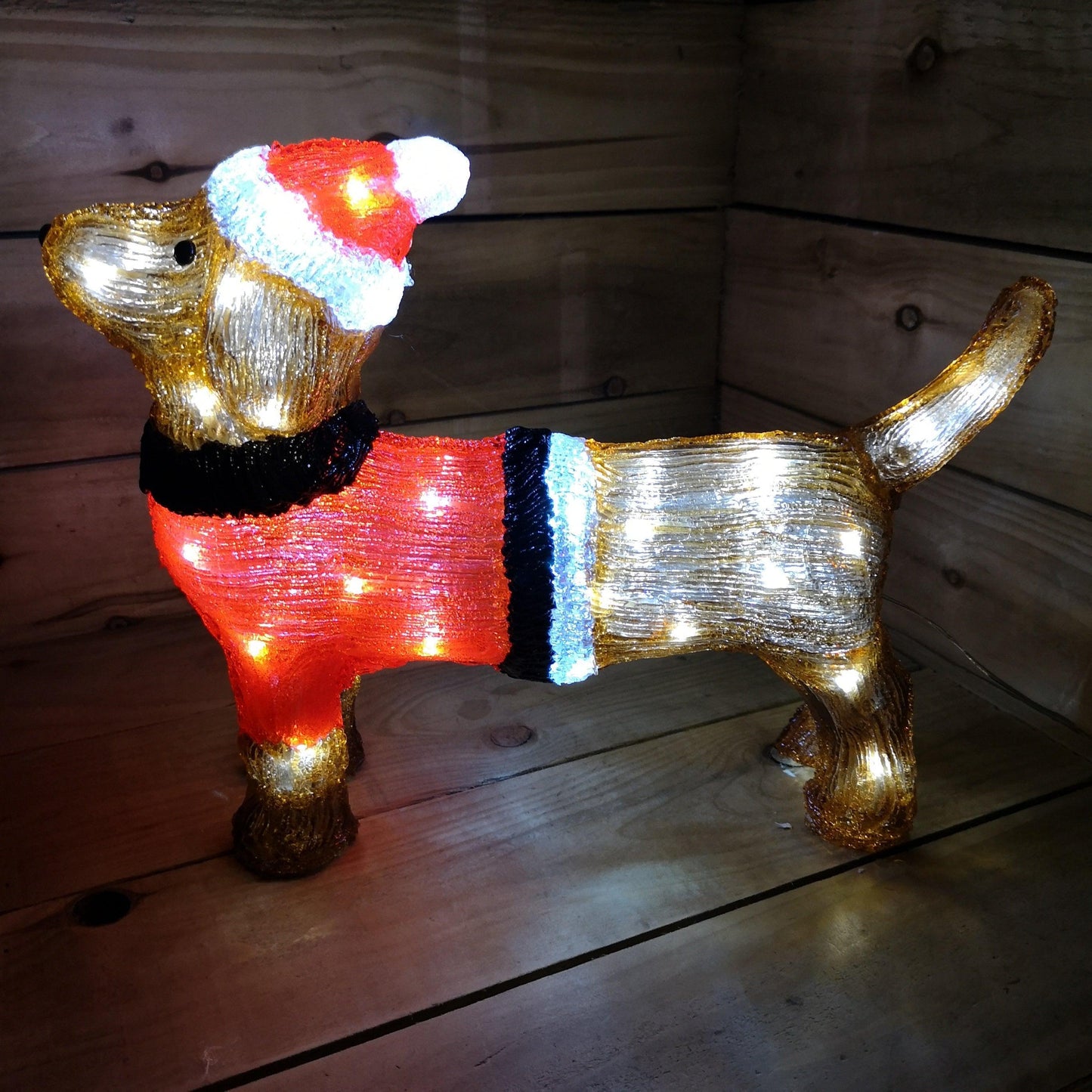 Factory Seconds: 36cm Indoor Outdoor Acrylic Dachshund Christmas Decoration with 48 Ice White LEDs