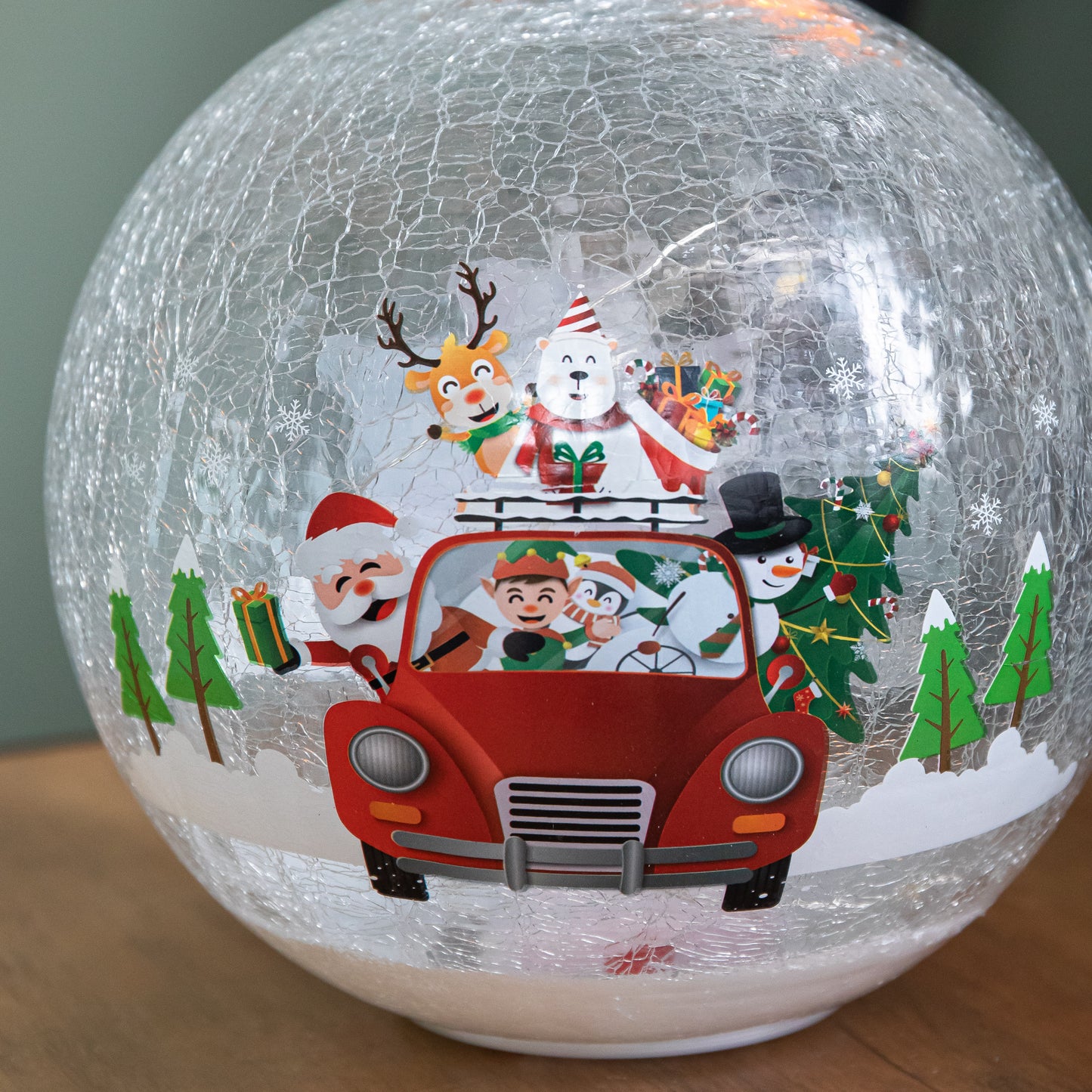 20cm Battery Operated Light up Santa and Friends Christmas Crackle Ball with LEDs