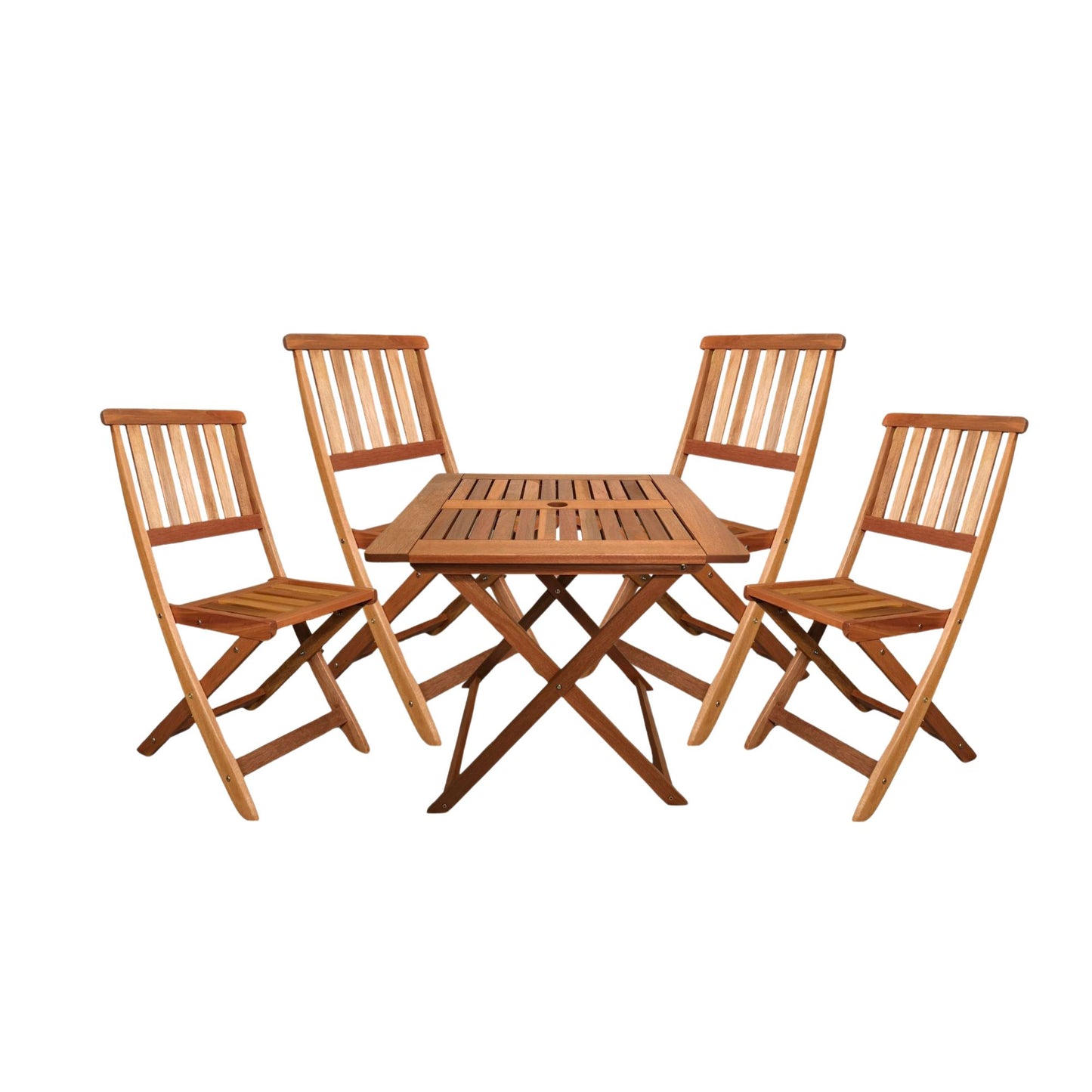 Outdoor 4 Person Folding Square Wooden Garden Dining Table Chairs Set