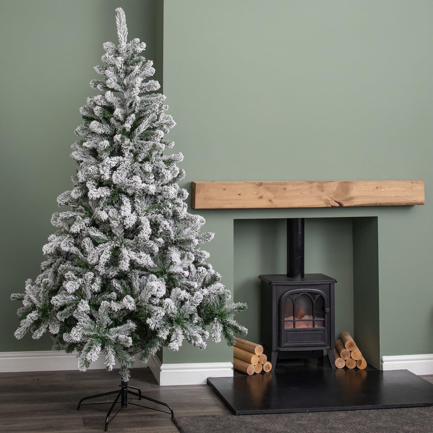 7ft (2.1m) Snowy Imperial Pine Green Fir Christmas Tree with Metal Stand