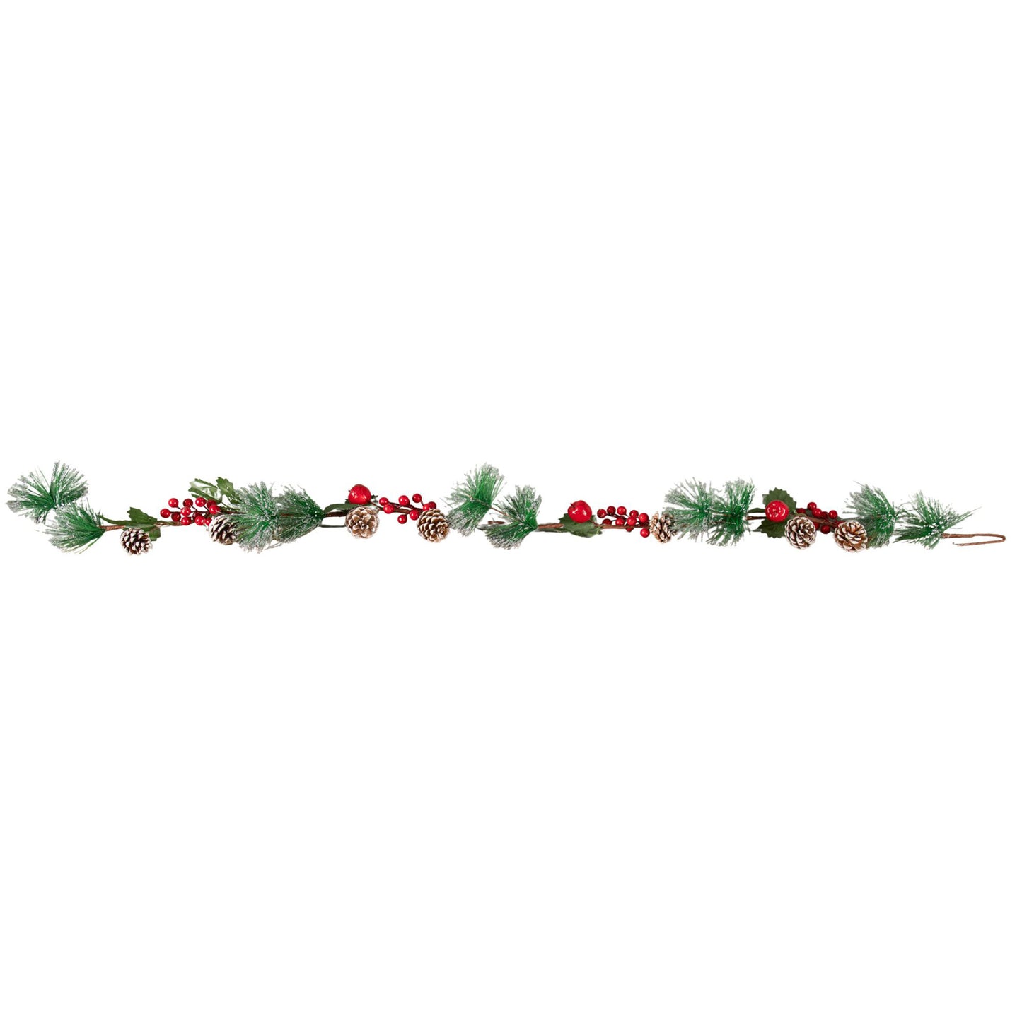 1.5m Christmas Berry Garland with Pinecones and Silver Glitter Tips