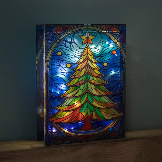 28cm Battery Operated Light up Christmas Tree Stained Glass Decoration with LEDs