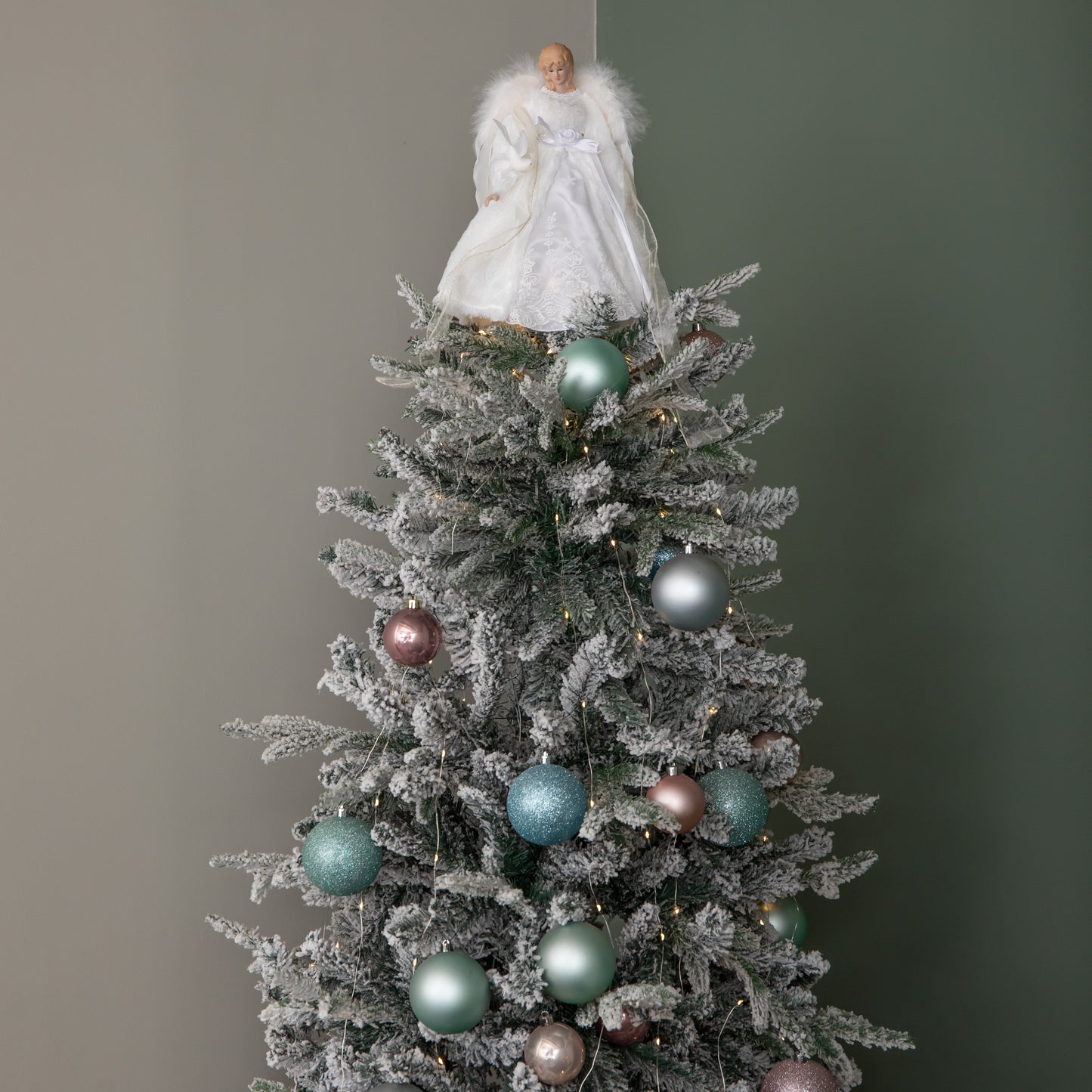 30cm Angel Holding Dove Christmas Tree Topper in White