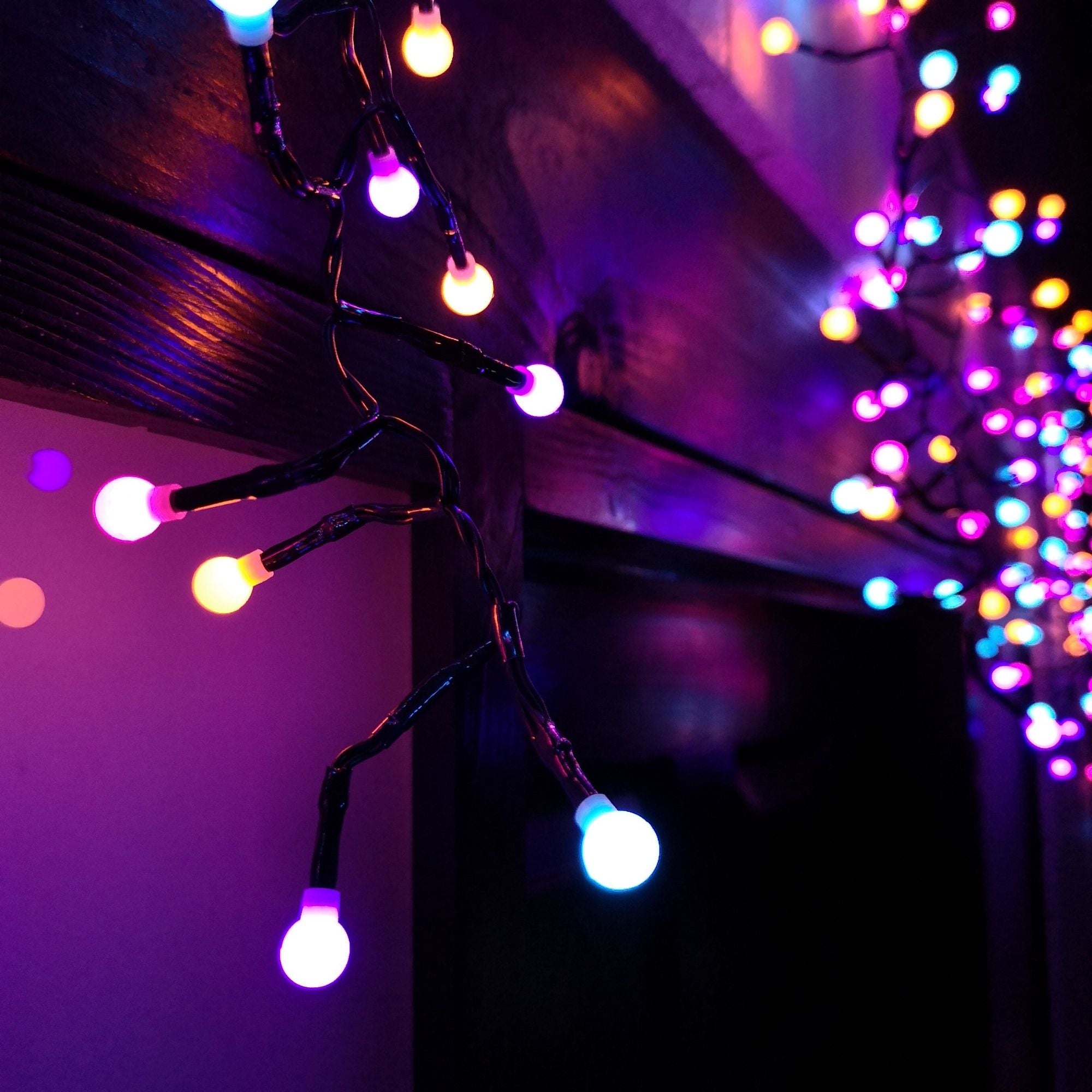 4.8m Multi Function LED Cluster Curtain Lights Christmas Decorations with Timer in Rainbow