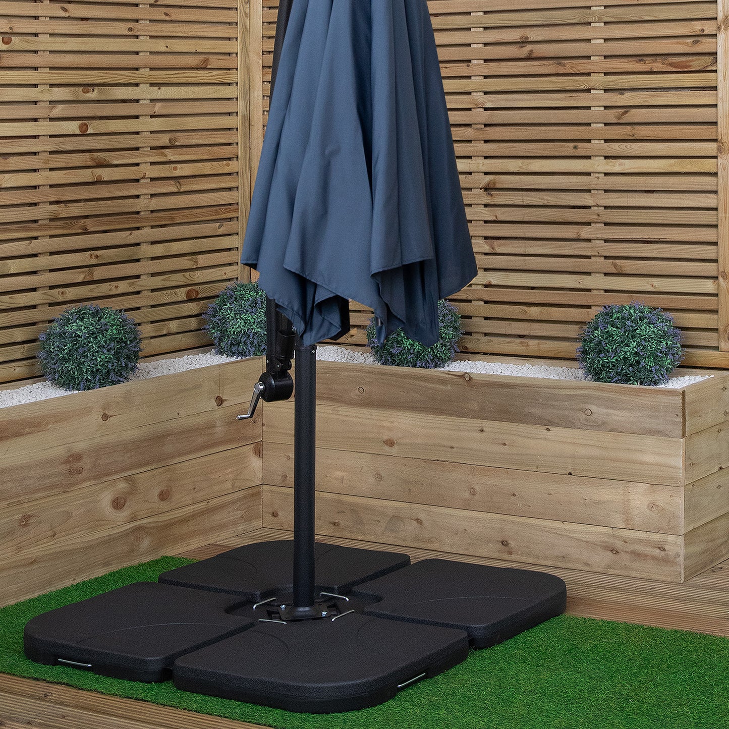 3m Cantilever Banana Garden Parasol in Blue with Crank Handle and Parasol Base Weights Included