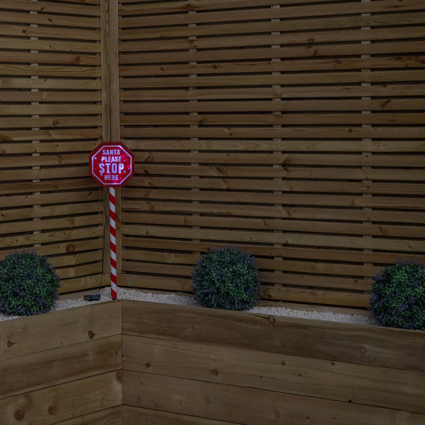 80cm Battery Operated Light up Santa Stop Here Sign with White LEDs