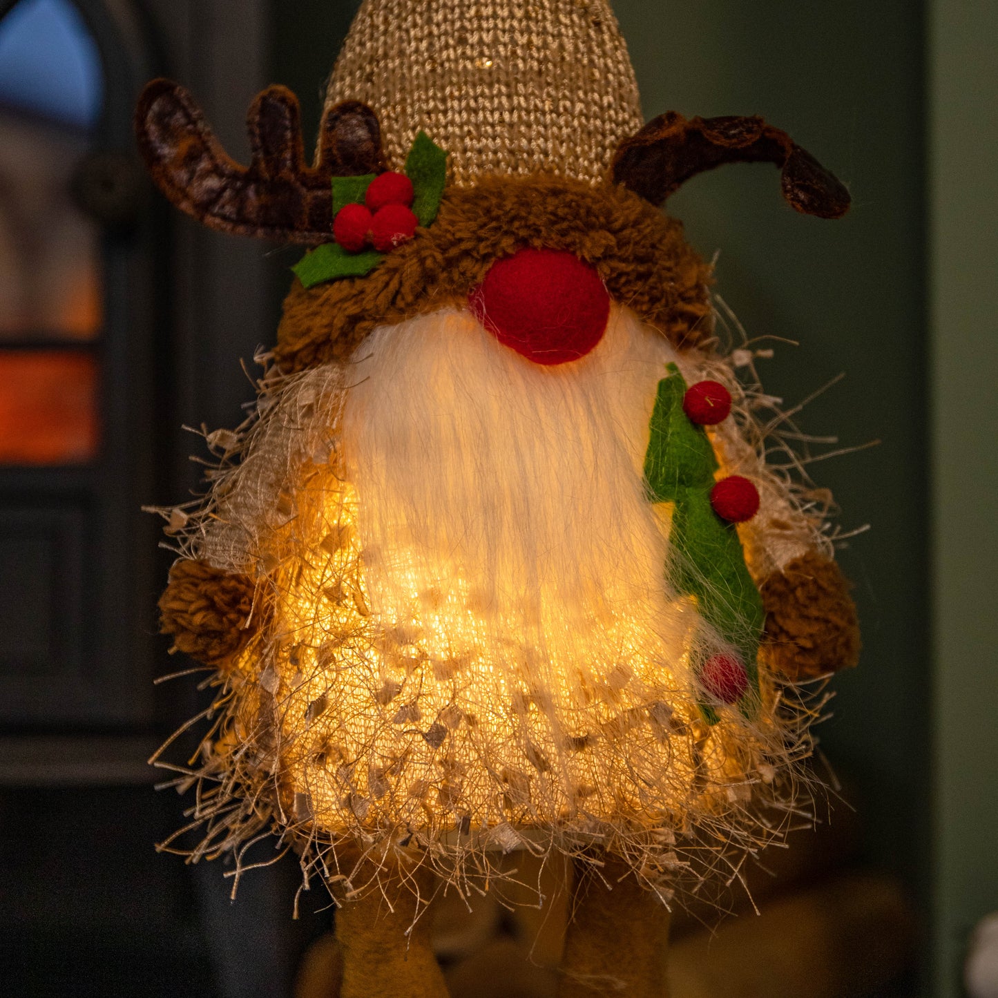 46cm Battery Operated Light up Standing Christmas Reindeer Gonk with Warm White LEDs