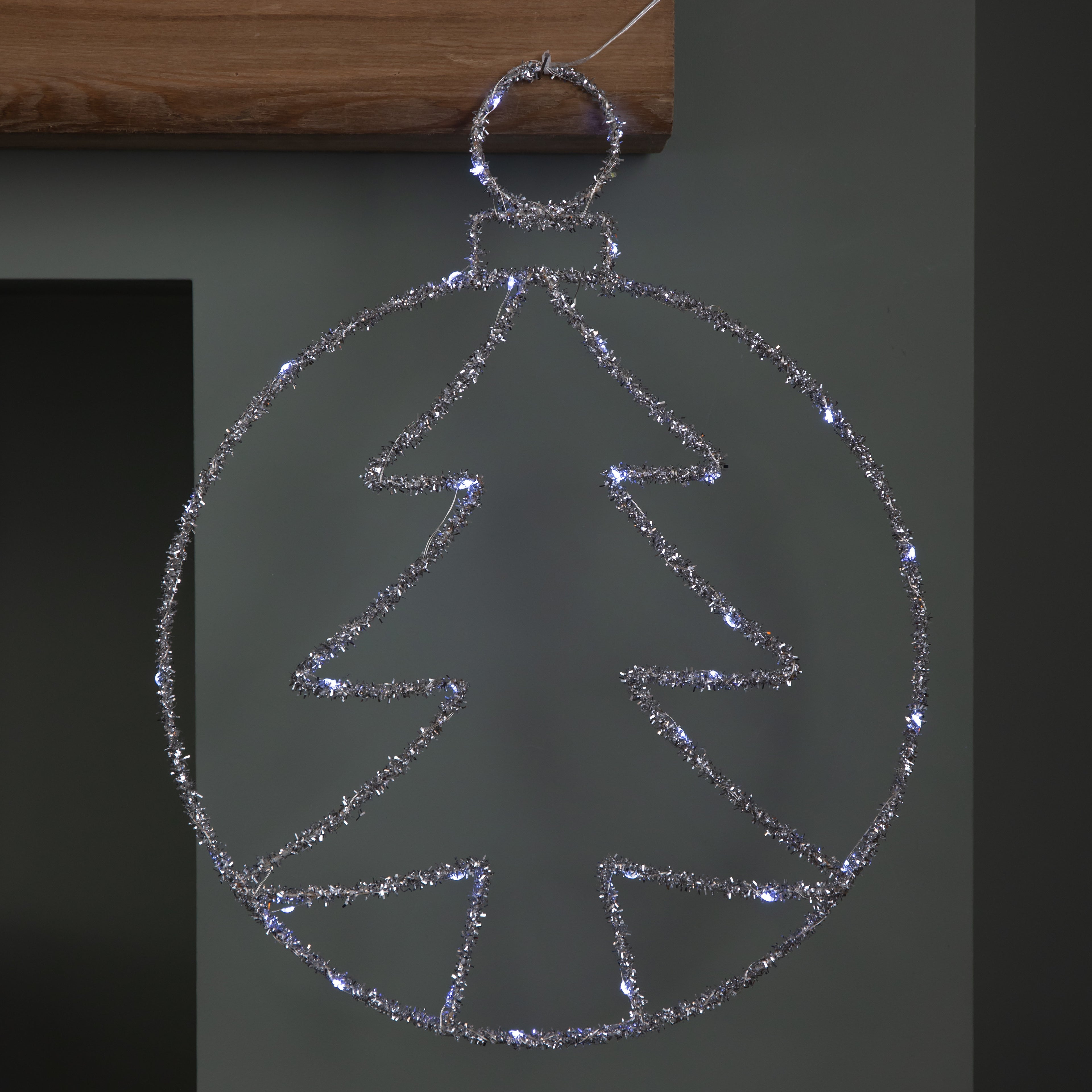 49cm Battery Powered Light up Silver Christmas Tree Ball with Twinkling LEDs
