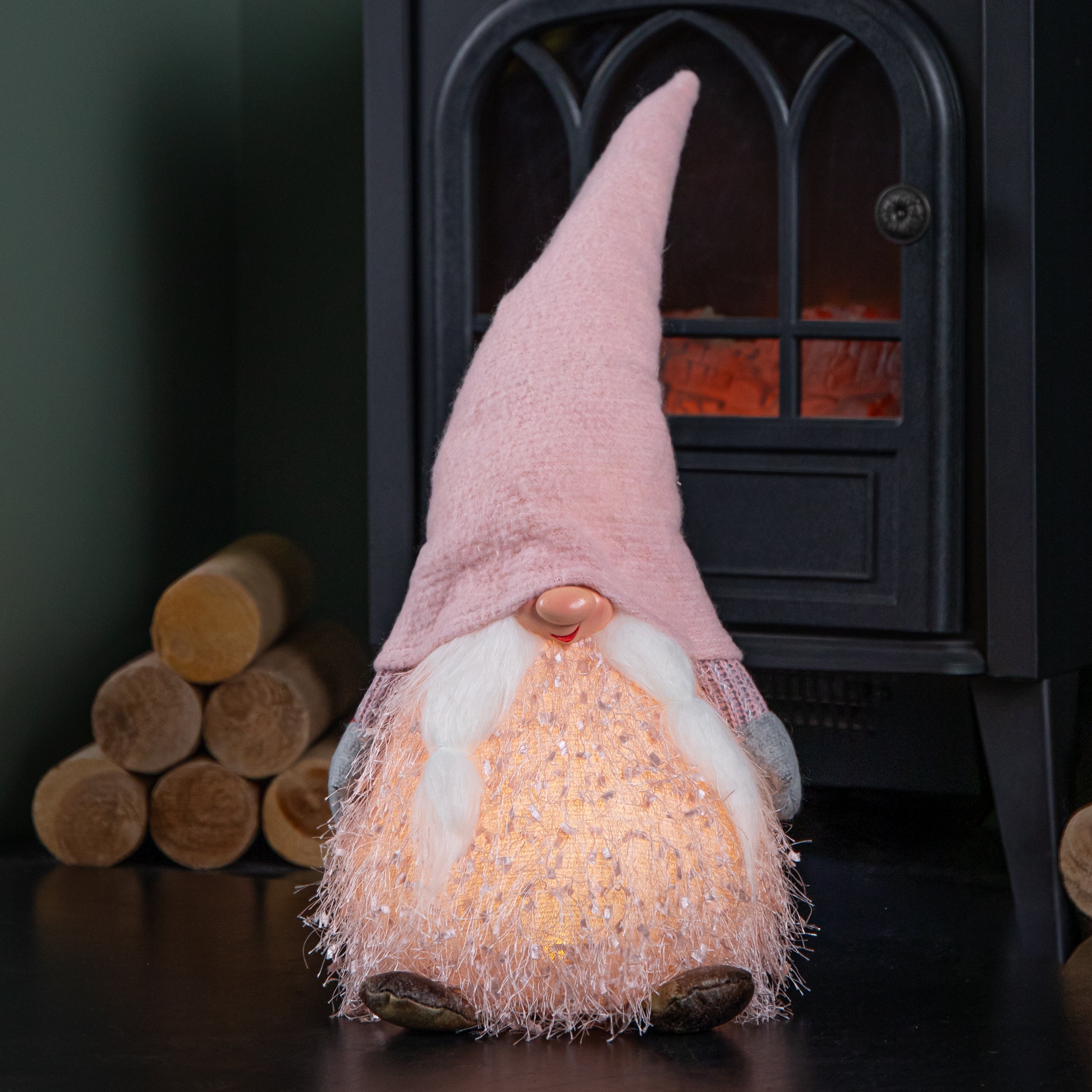 30cm Christmas Female Gonk with LED Light - Pink Hat