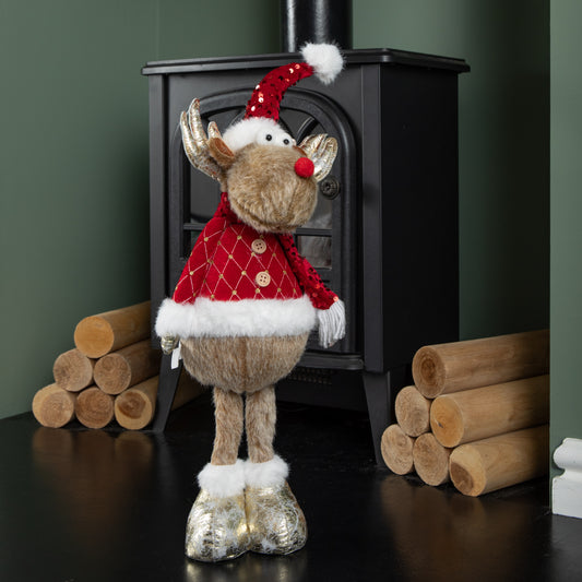 58cm Standing Plush Golden Blitzen Christmas Reindeer Decoration