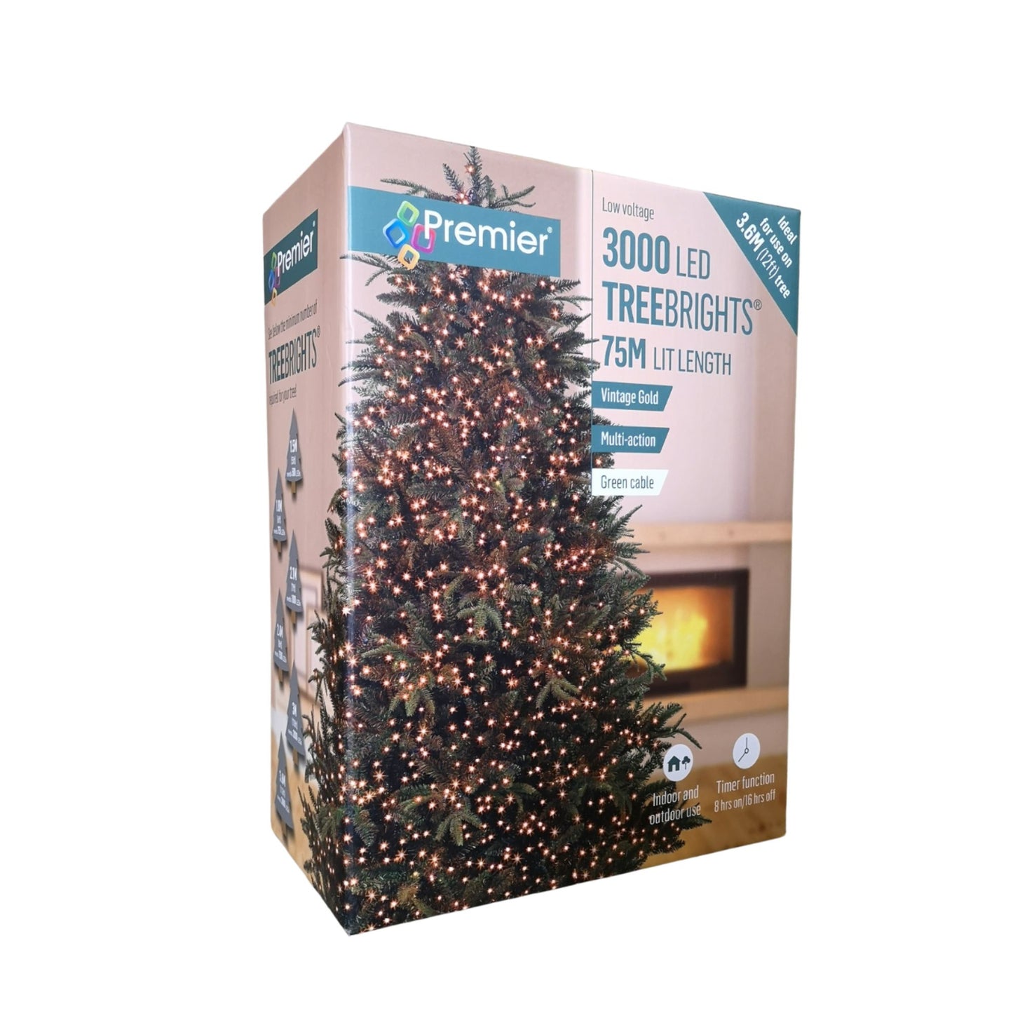 3000 LED 75m Premier TreeBrights Indoor Outdoor Christmas Multi Function Mains Operated String Lights with Timer in Vintage Gold