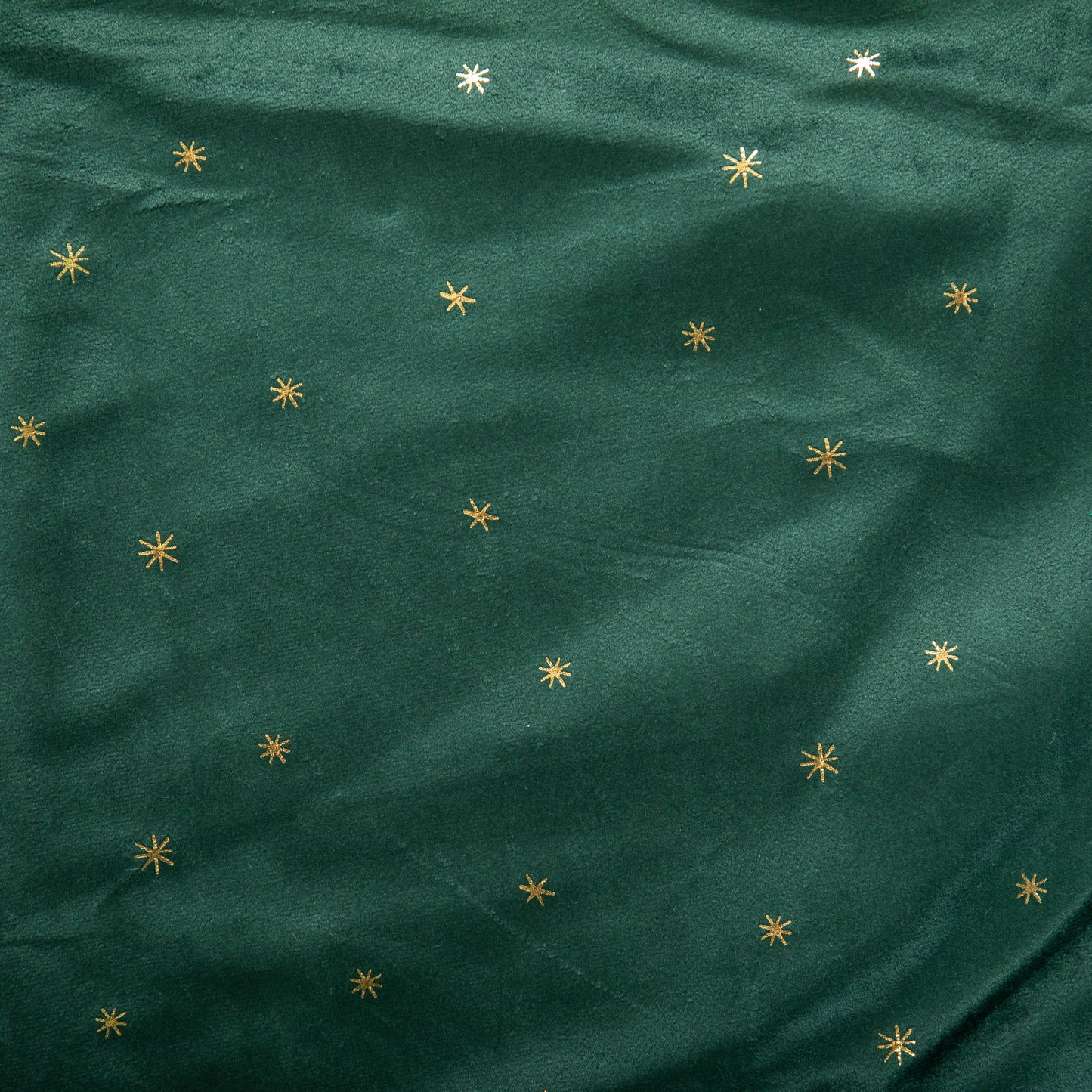 1.2m Soft Dark Green Velour Christmas Tree Skirt with Gold Star Print
