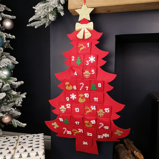 90cm Fabric Tree Shape Advent Calendar Christmas Decoration in Red