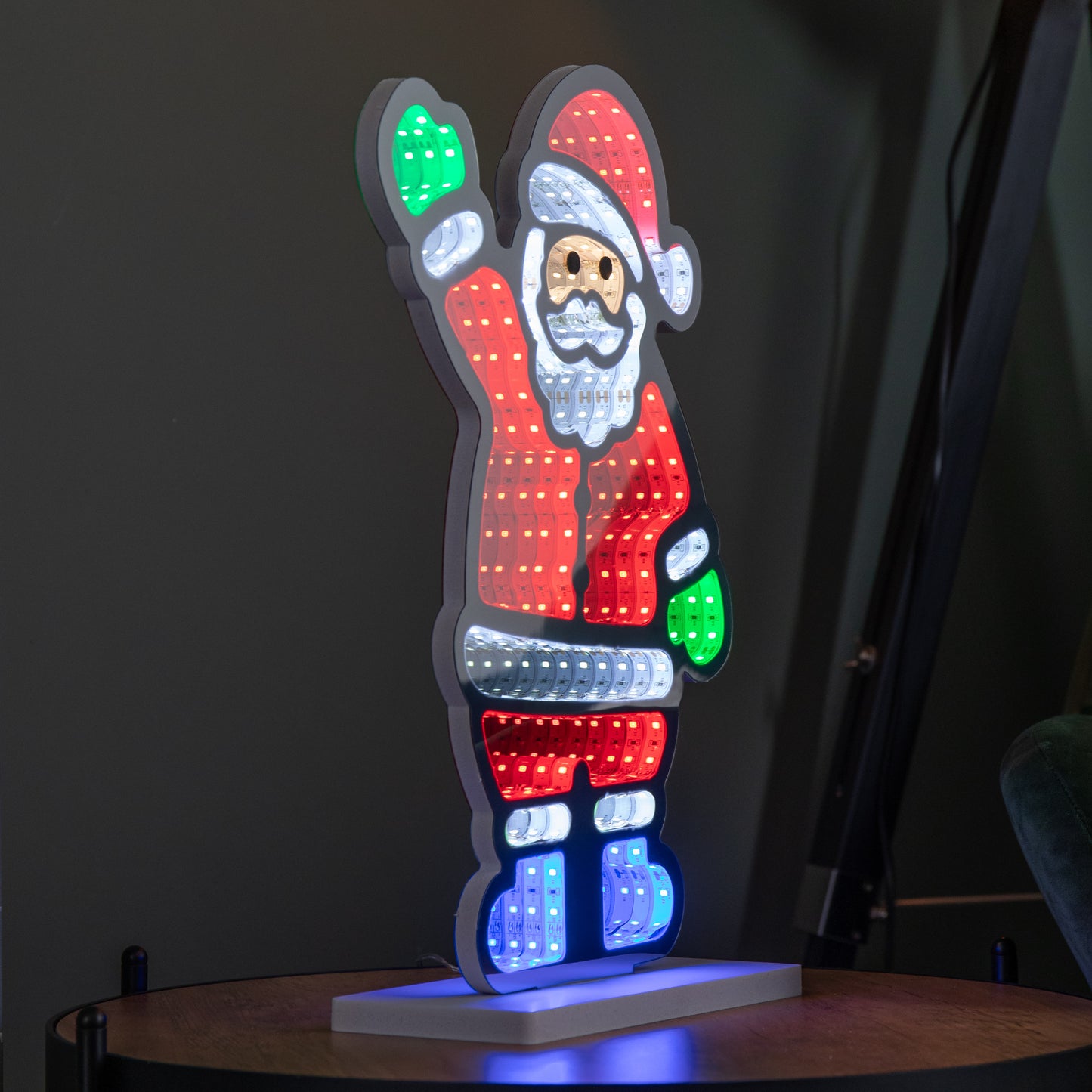 40cm Light up Waving Santa Infinity Light Christmas Decoration with Multi-Coloured LEDs