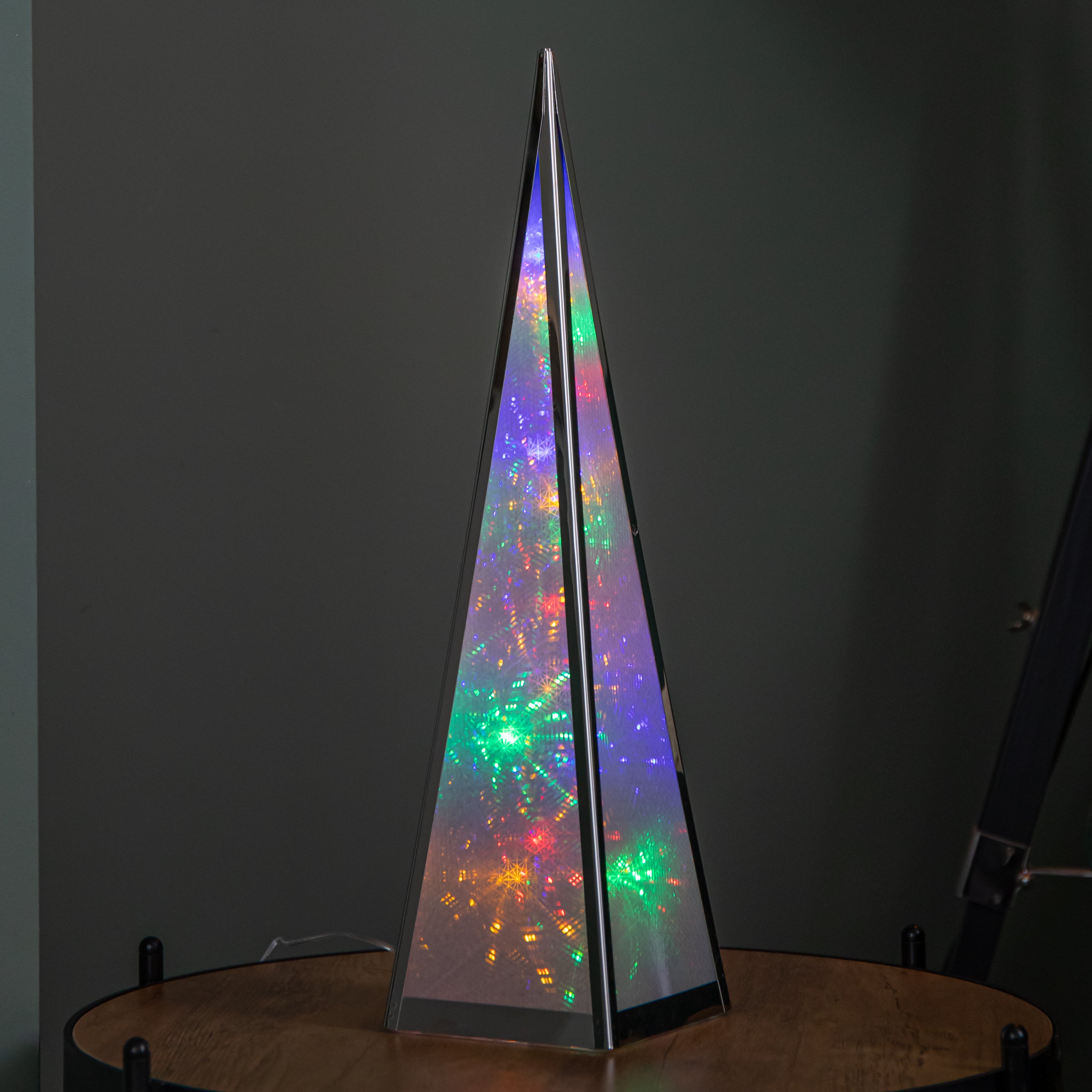 45cm Light up Holographic Christmas Pyramid Decoration with Multi-Coloured LEDs