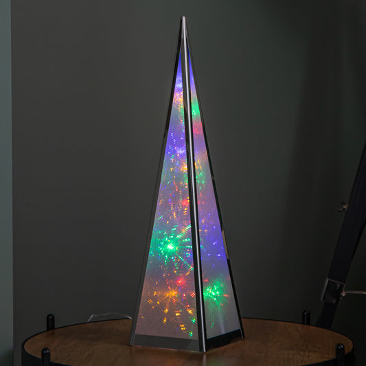 45cm Light up Holographic Christmas Pyramid Decoration with Multi-Coloured LEDs